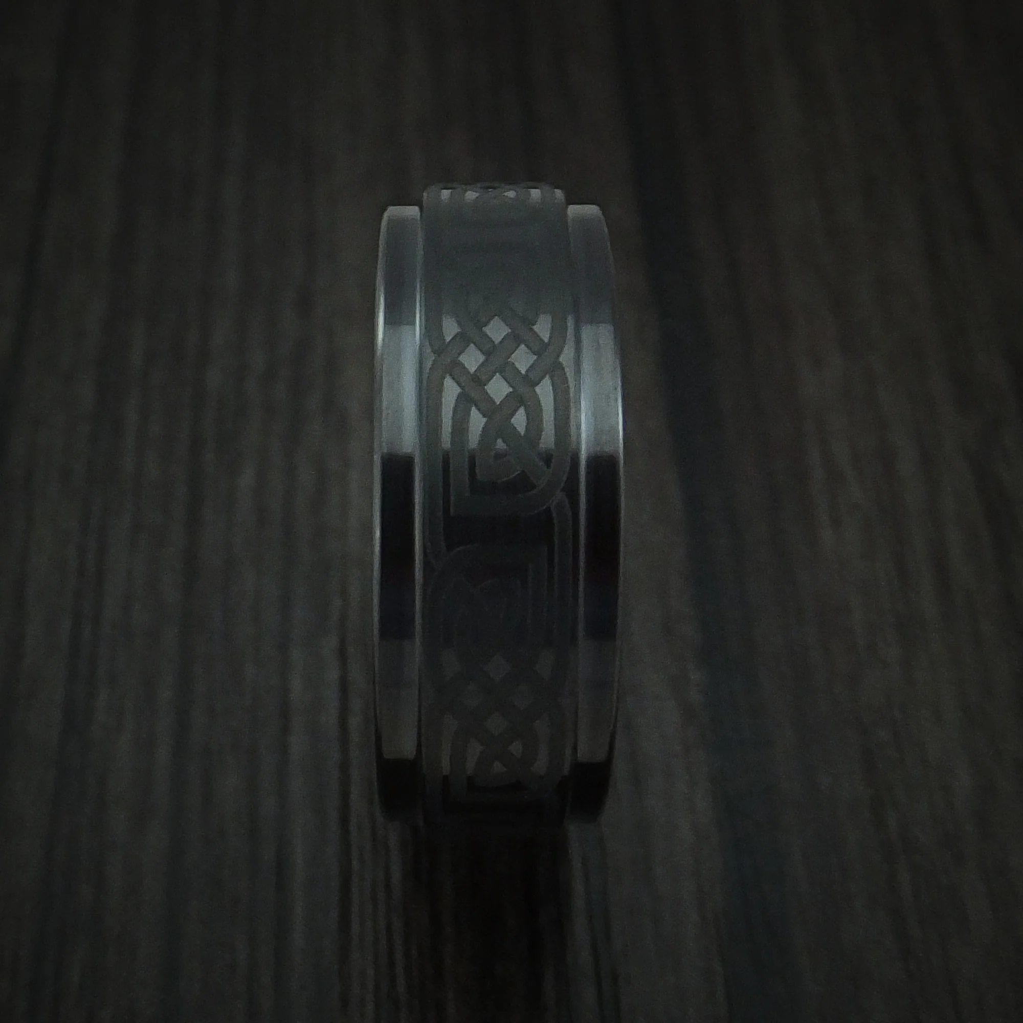 Black Ceramic Celtic Men's Ring Custom Made Band - Image 3