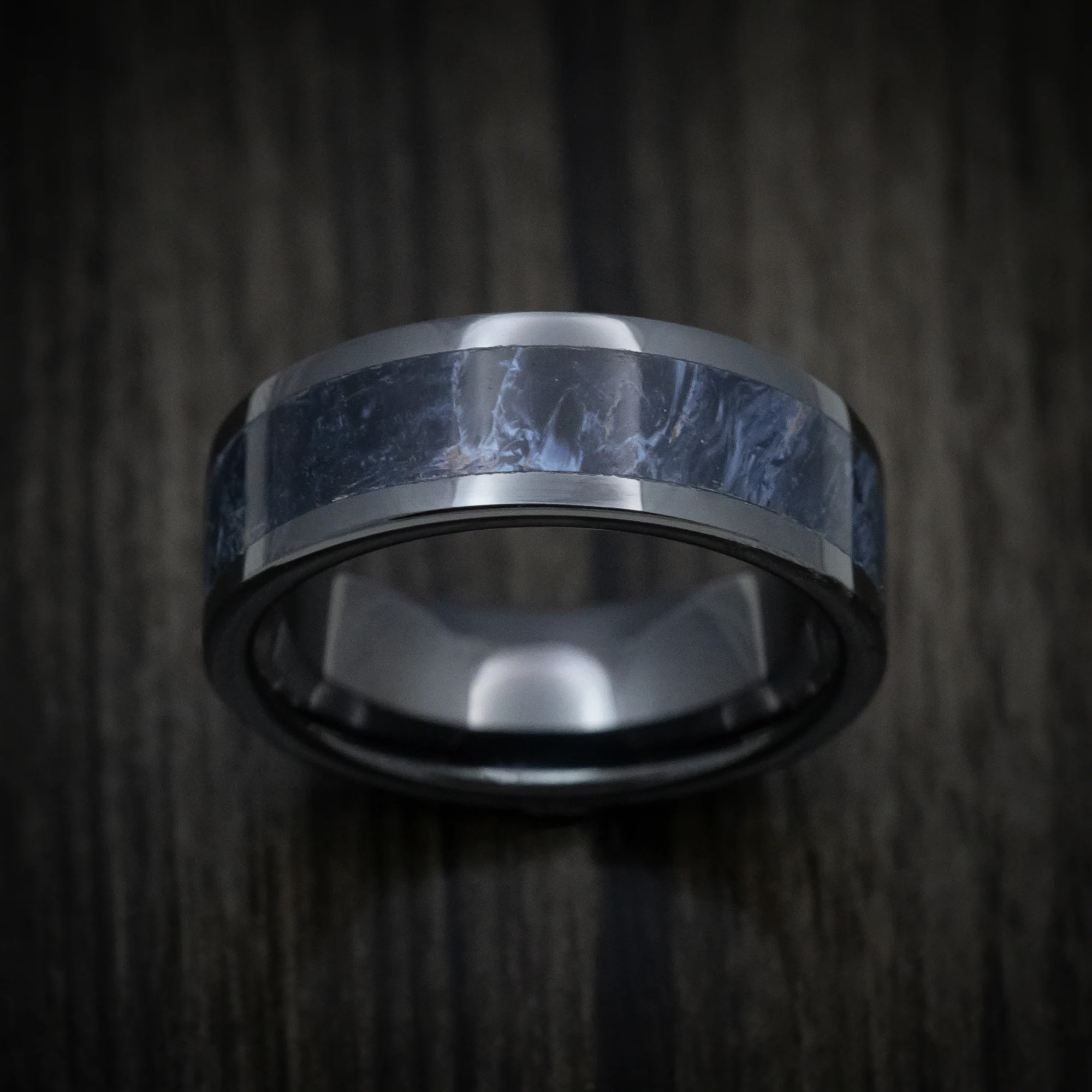 Black Ceramic Men's Ring with Pietersite Stone Inlay - Image 2