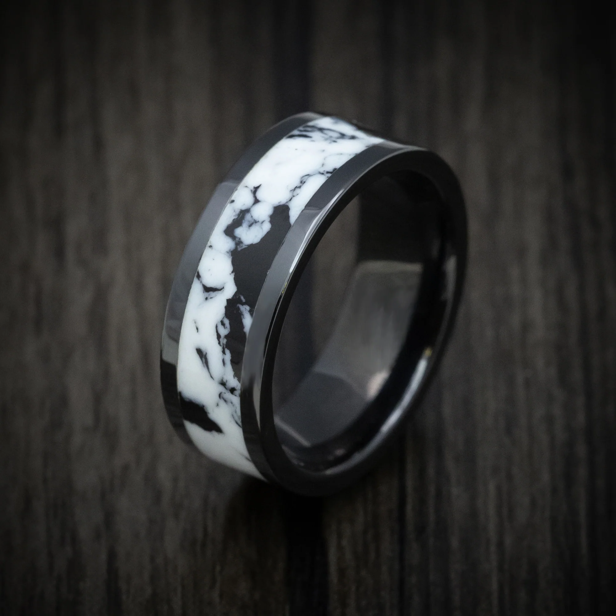 Black Ceramic Men's Ring with White Buffalo Turquoise Stone Inlay - Image 3