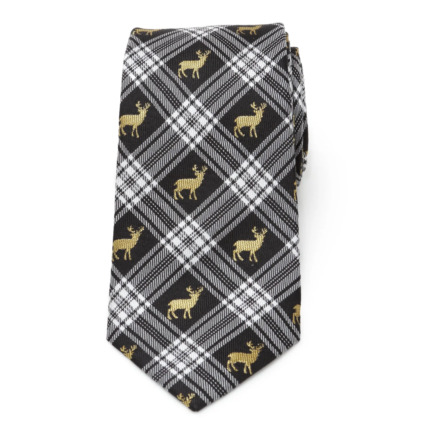 Black Plaid Stag Men's Tie - Image 3