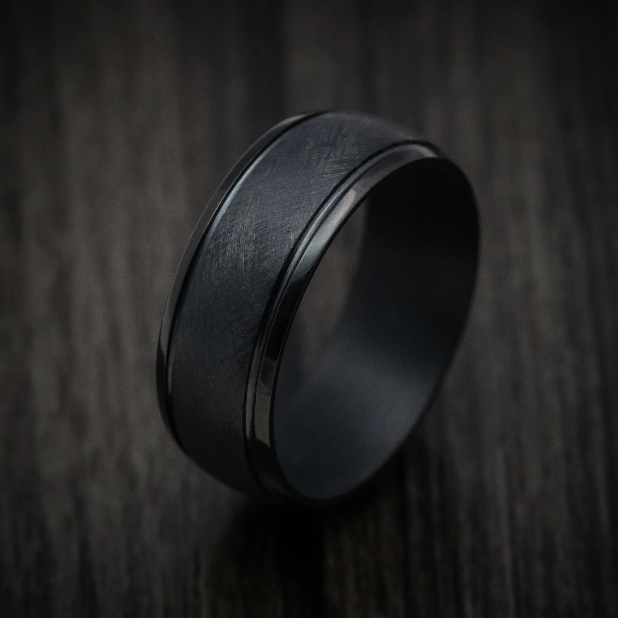 Black Tantalum Band with Distressed Finish Custom Made Men's Ring - Image 4