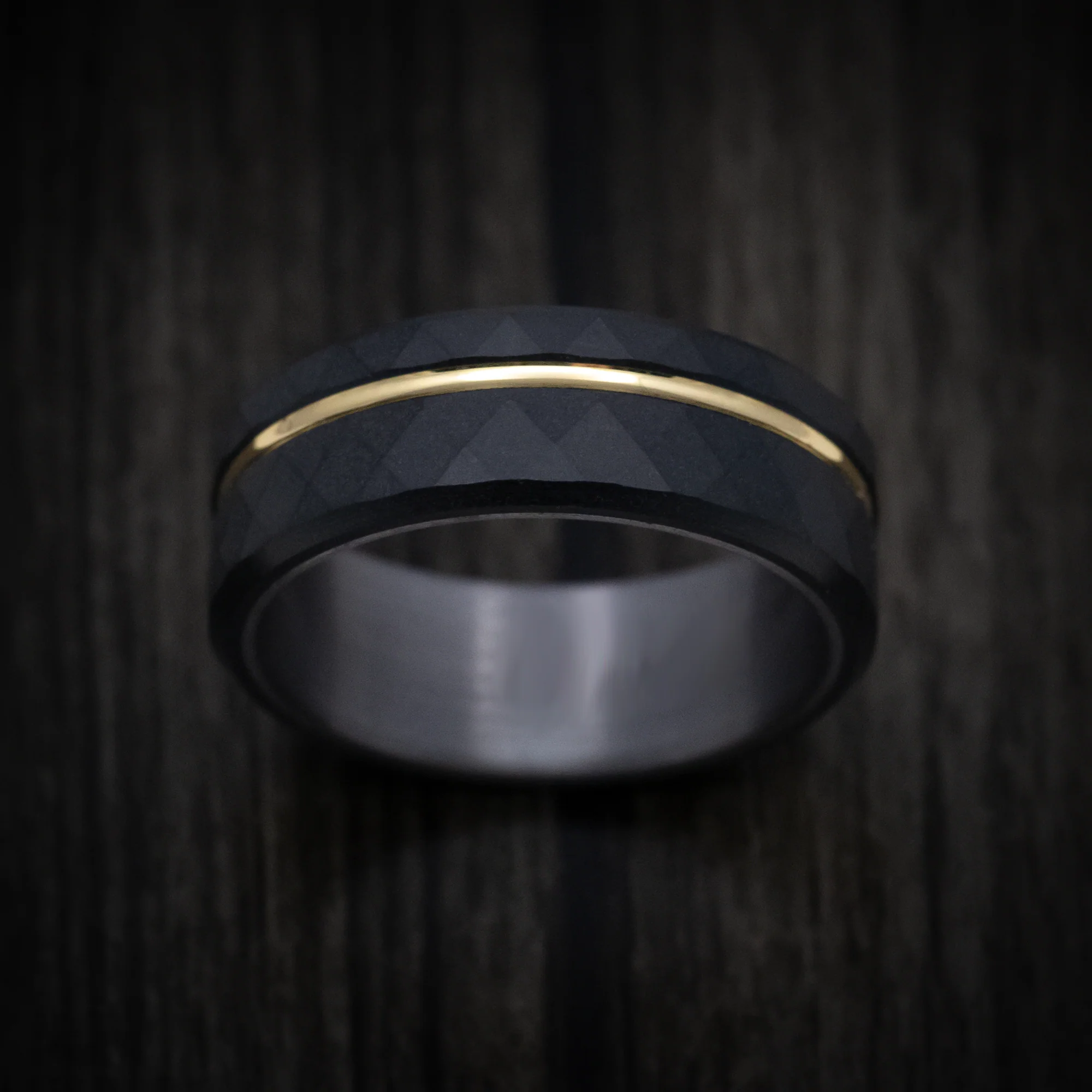 Black Titanium and 14K Gold Men's Ring with Tantalum Sleeve - Image 2