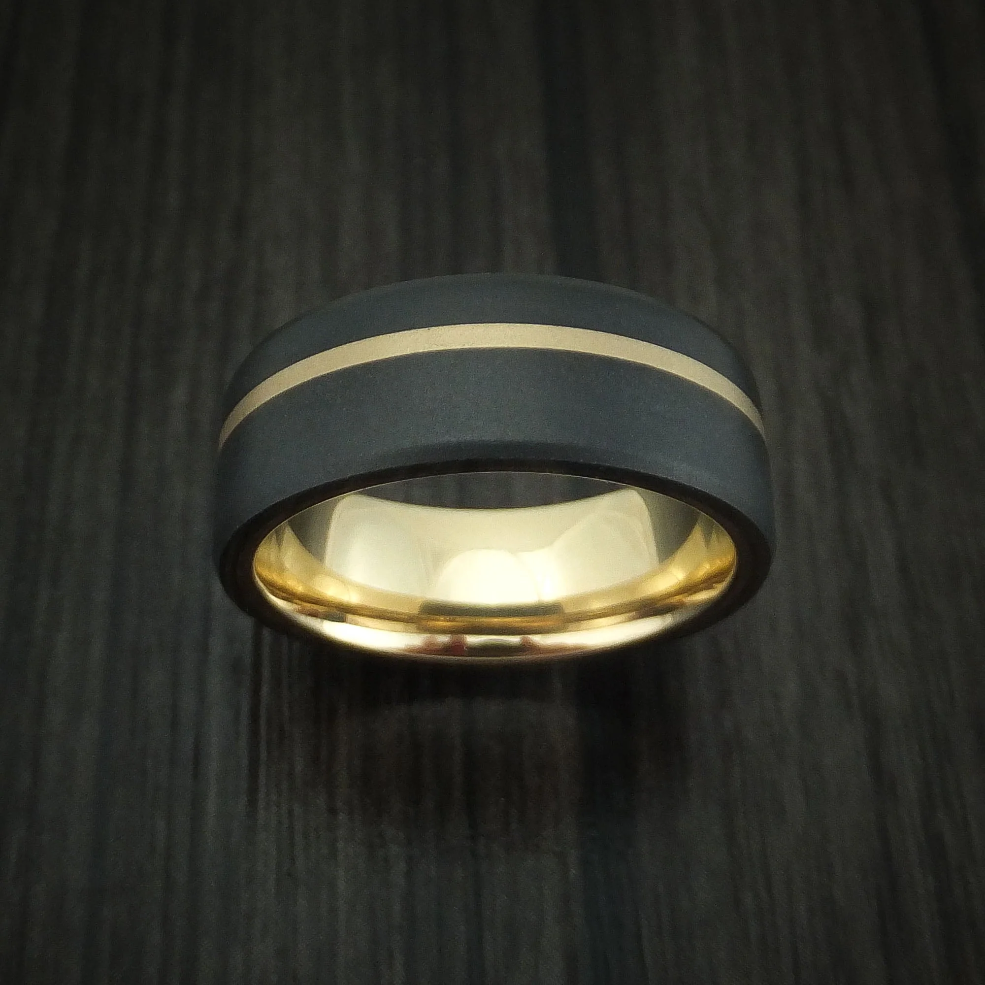 Black Titanium or Black Zirconium Custom Men's Ring with 14K Yellow Gold - Image 2