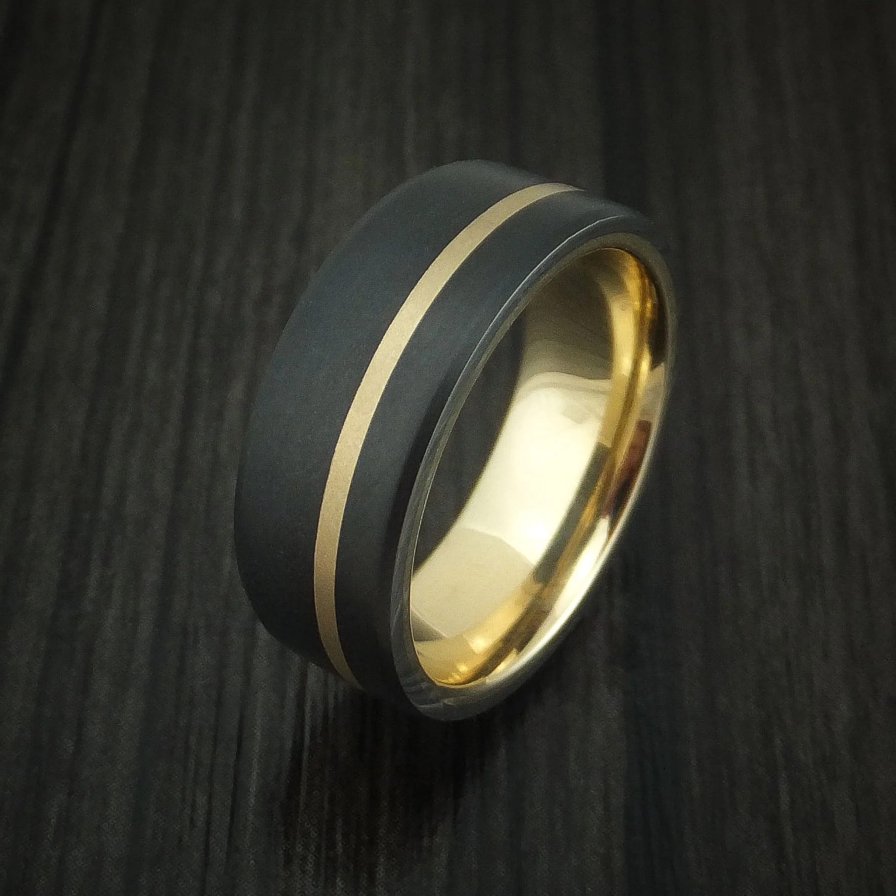 Black Titanium or Black Zirconium Custom Men's Ring with 14K Yellow Gold - Image 4