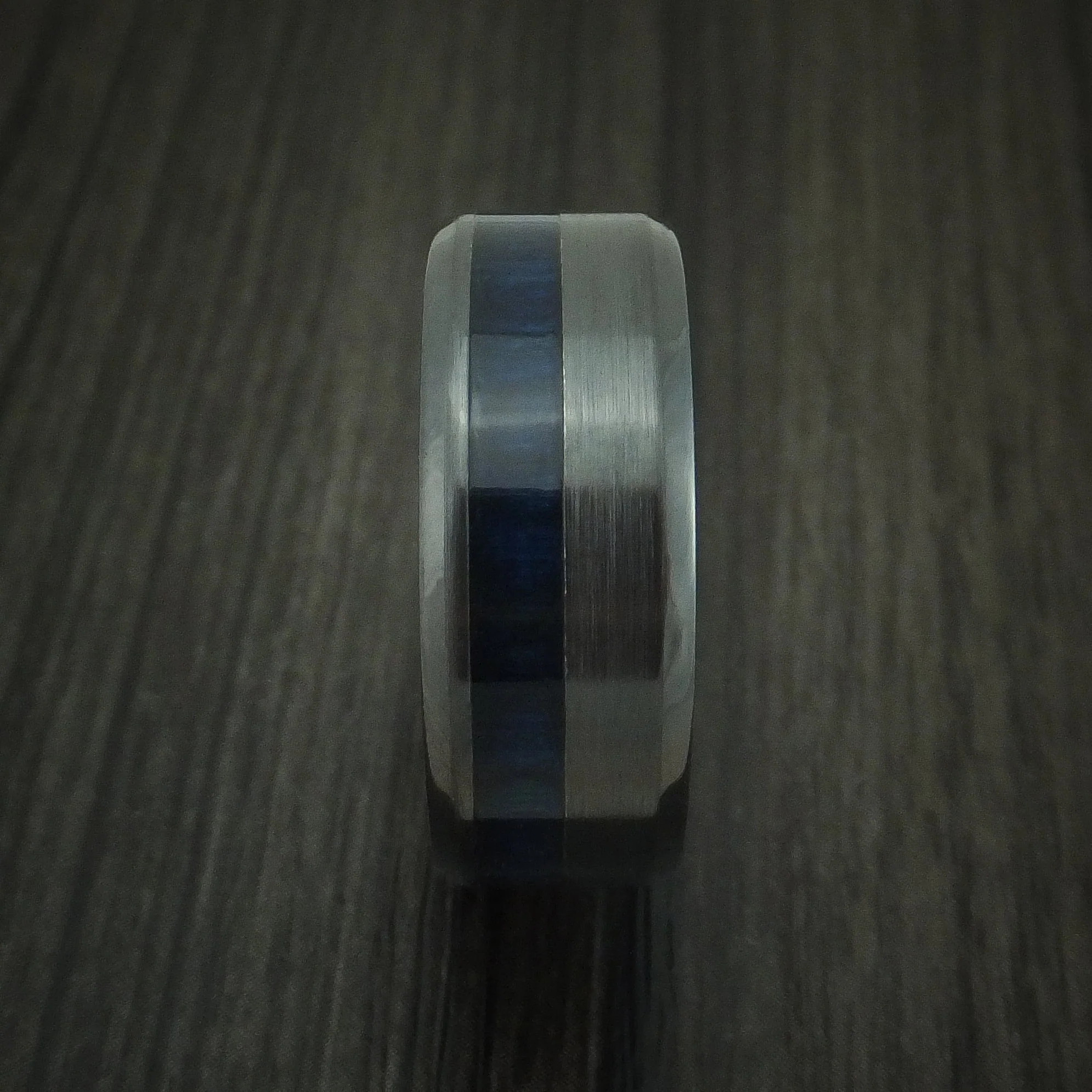 Black Titanium and Blueberry Wood Men's Ring Custom Made Band - Image 2