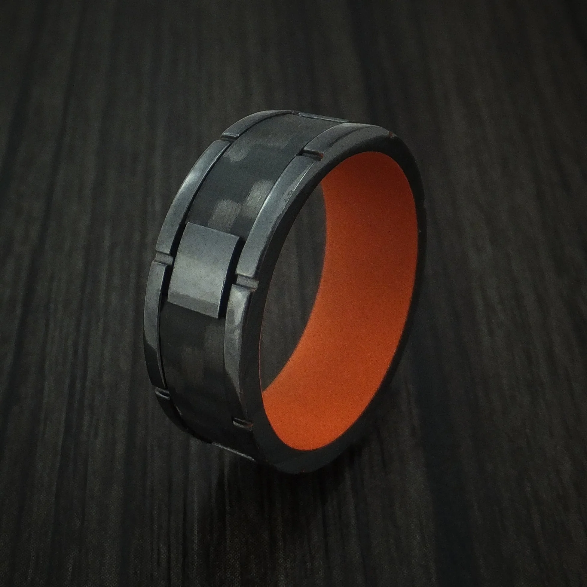 Black Titanium and Carbon Fiber Weave Pattern Men's Ring with Cerakote Interior Custom Made - Image 4