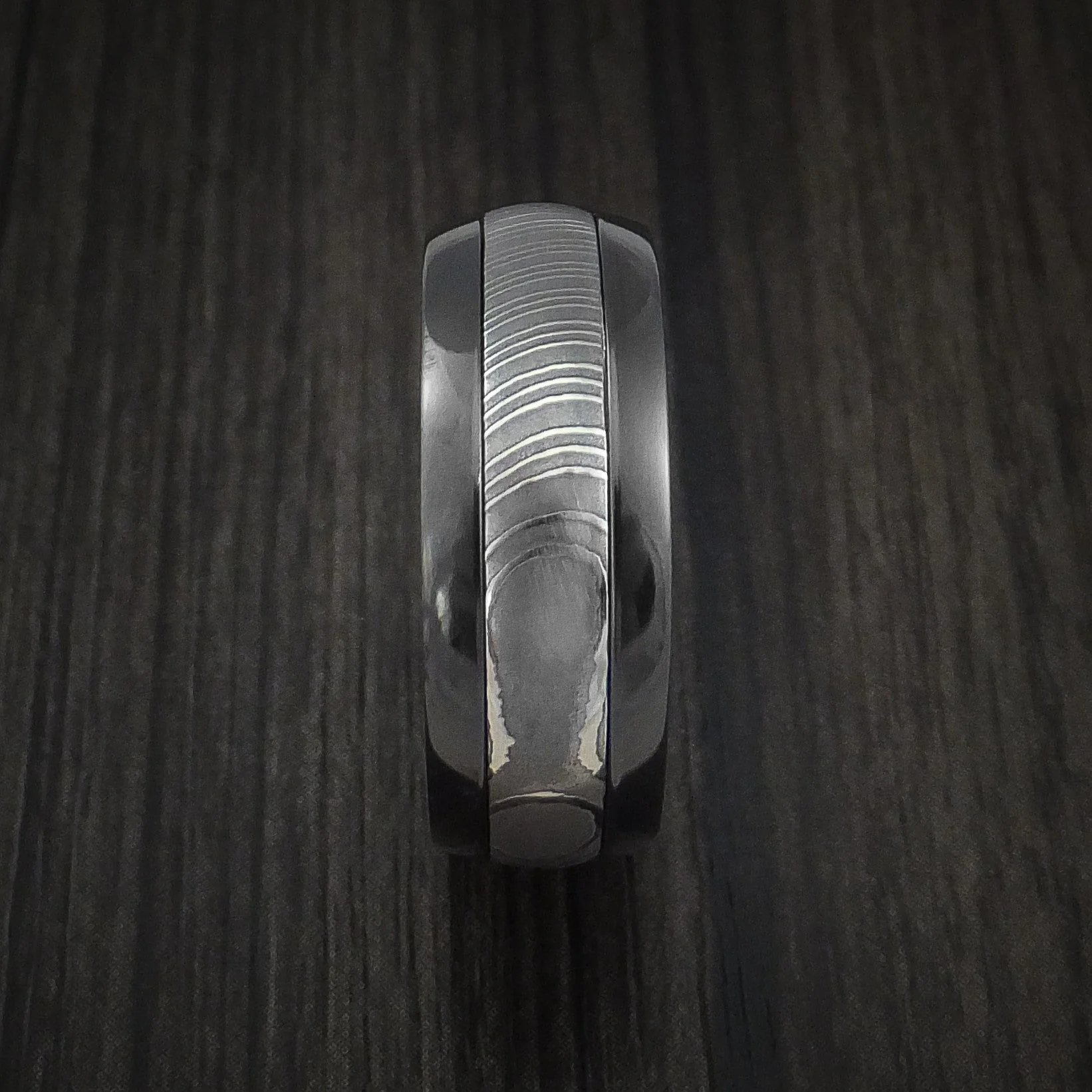 Black Titanium and Damascus Steel Band with Anodized Interior Custom Made Men's Ring - Image 3