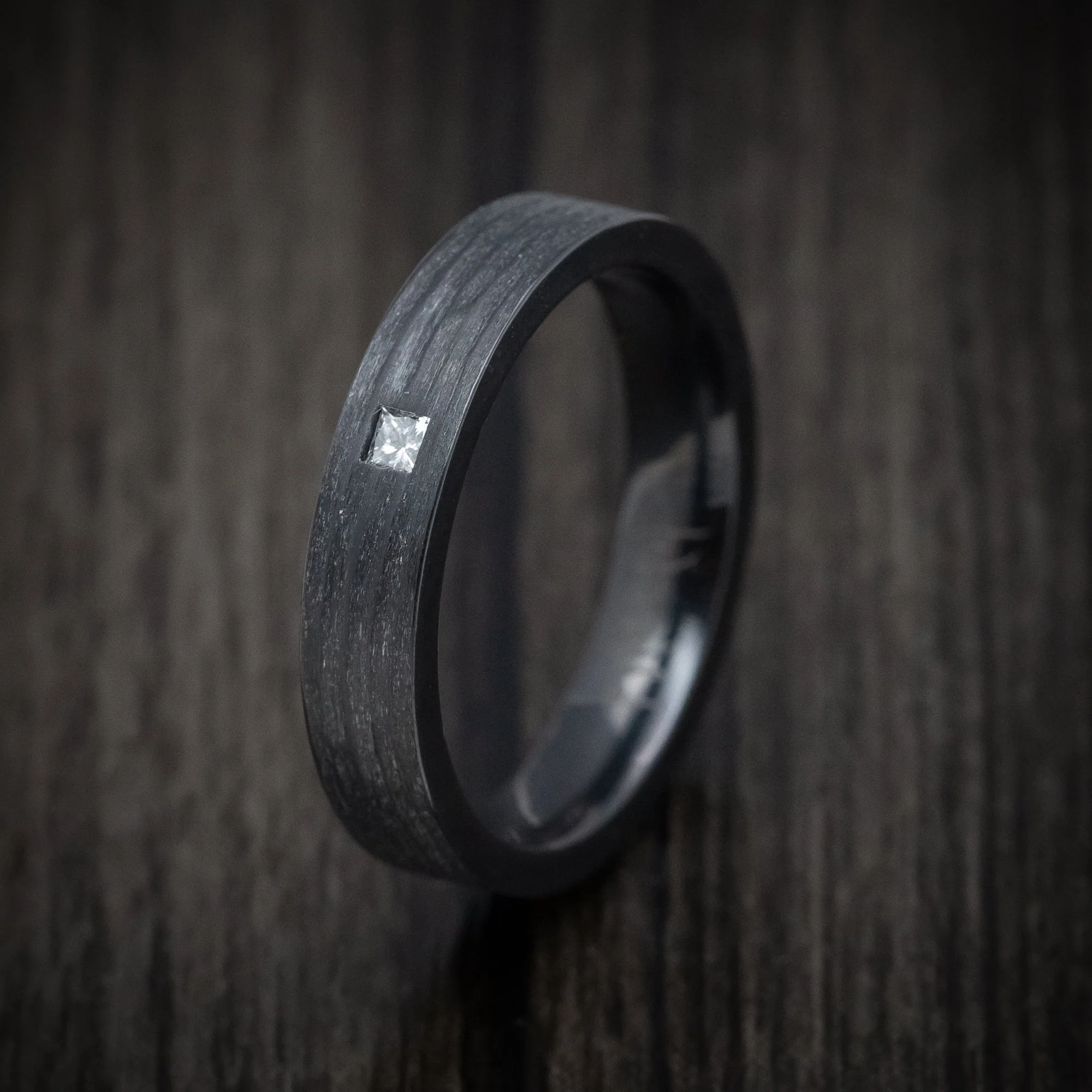 Black Titanium and Diamond Men's Ring Custom Made Band - Image 4