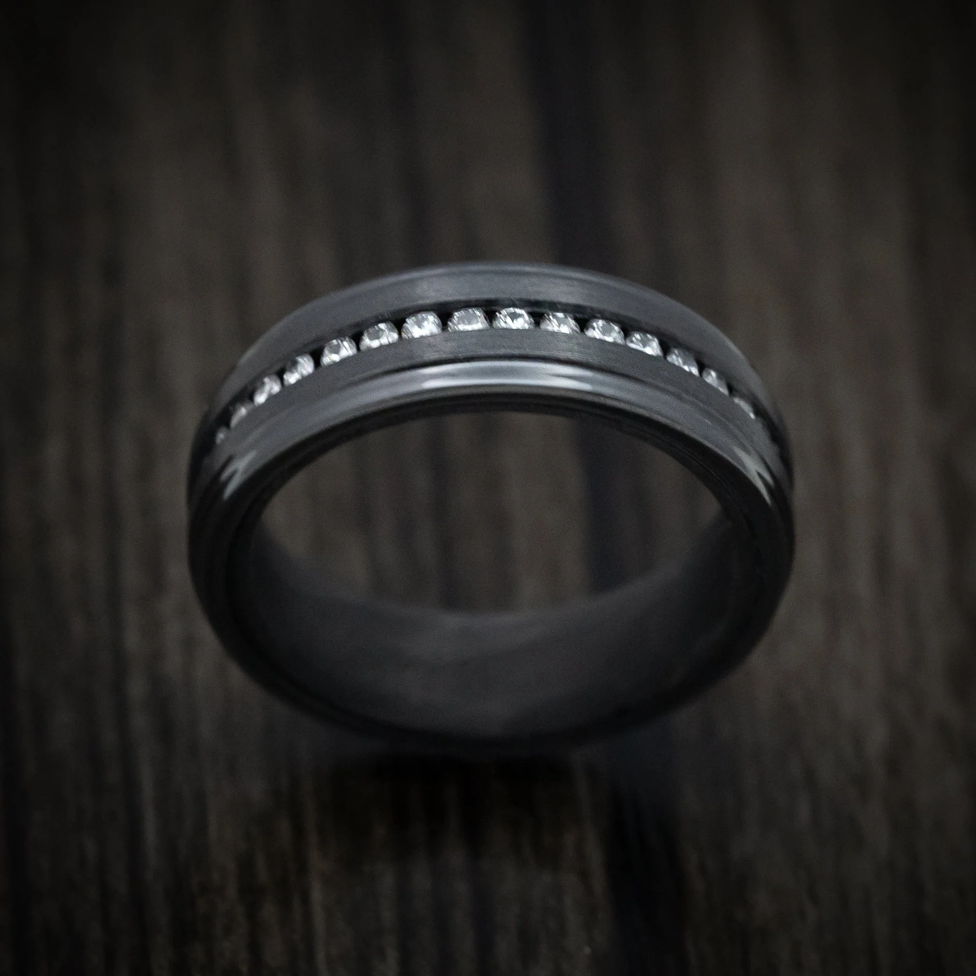 Black Titanium or Black Zirconium Custom Men's Ring with Diamonds and a Forged Carbon Fiber Sleeve - Image 2