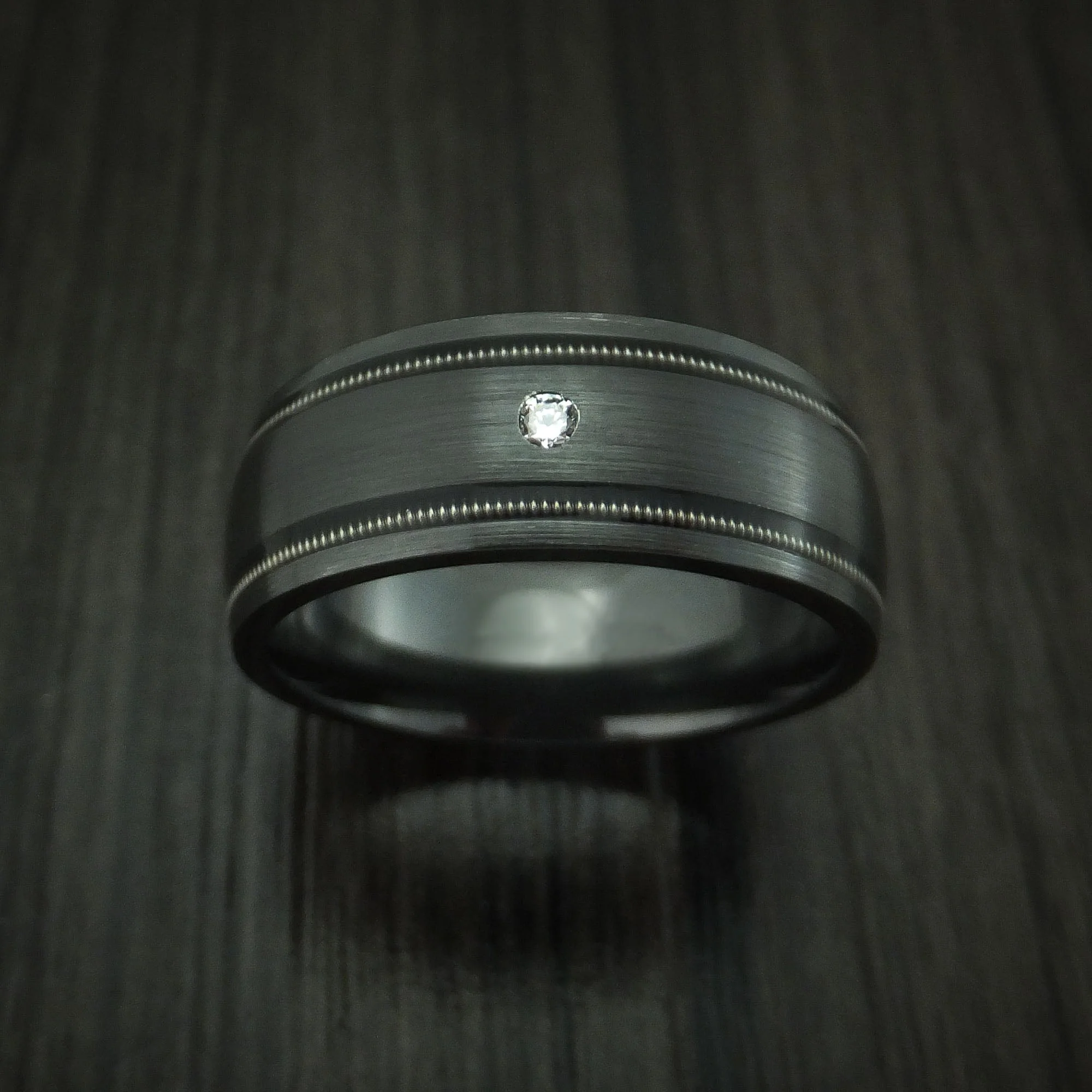 Black Titanium and Diamond Men's Ring with Guitar String Inlays Custom Made Band - Image 2