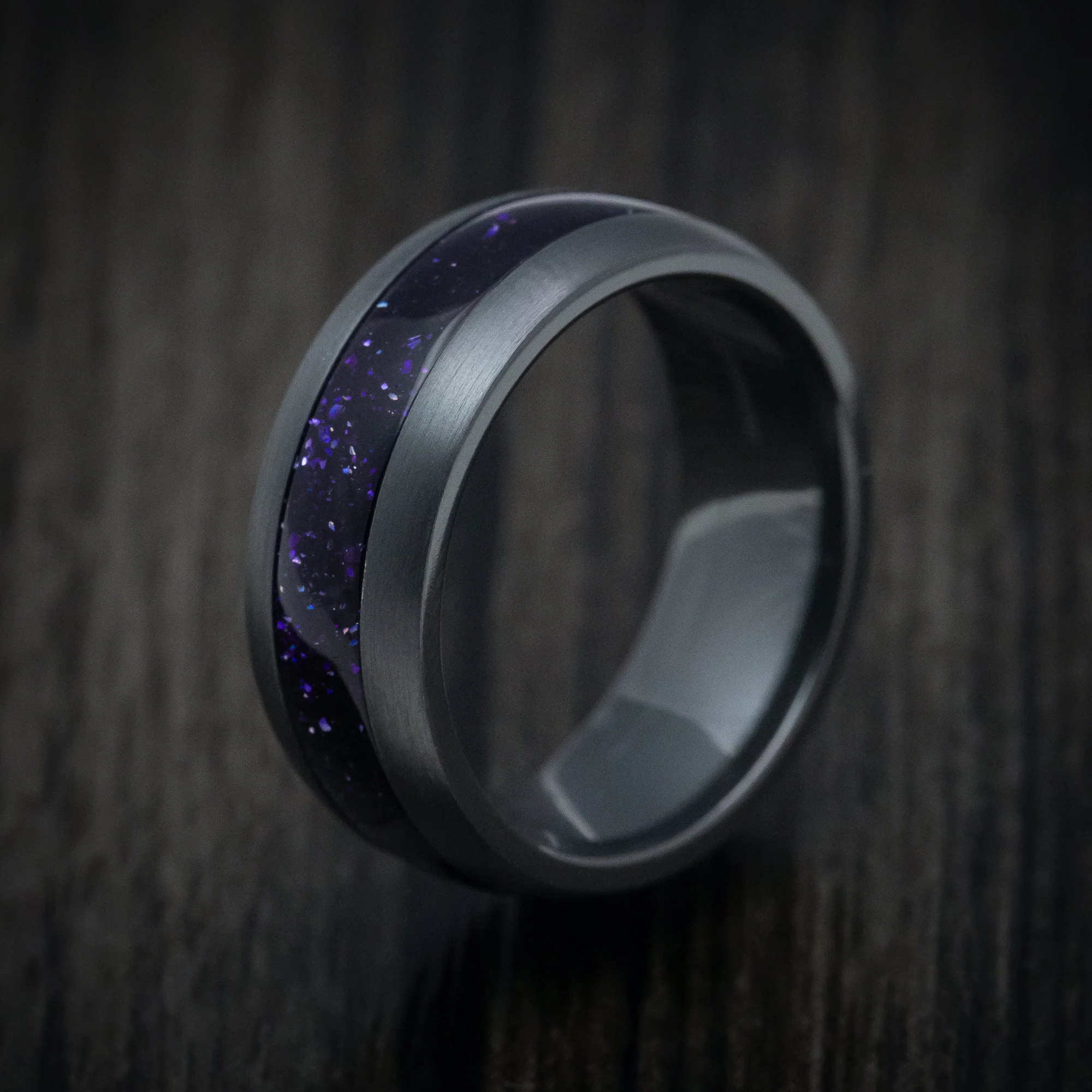 Black Titanium or Black Zirconium Custom Men's Ring with DiamondCast Inlay - Image 4