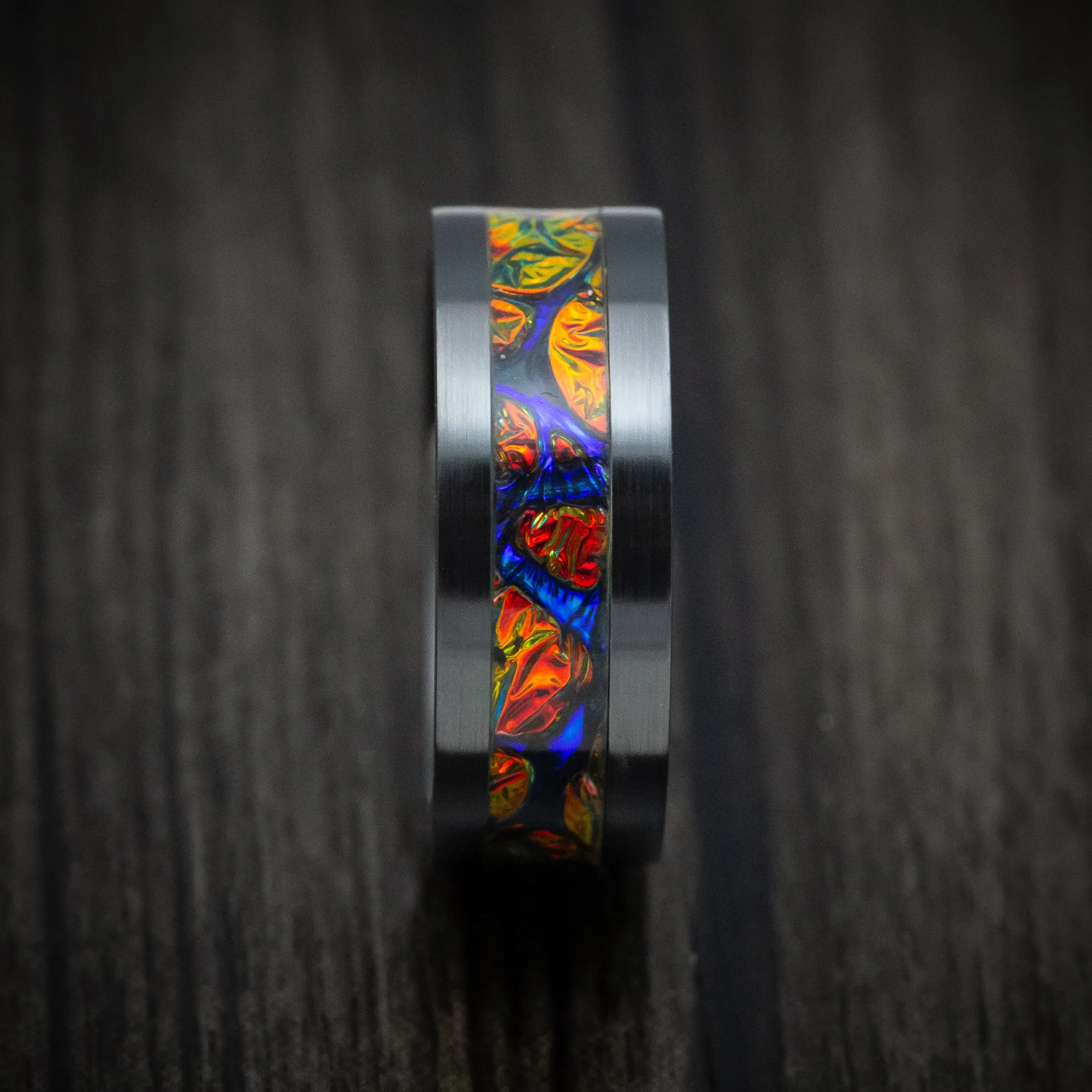 Black Titanium or Black Zirconium Custom Men's Ring with Dichrolam Inlay - Image 3