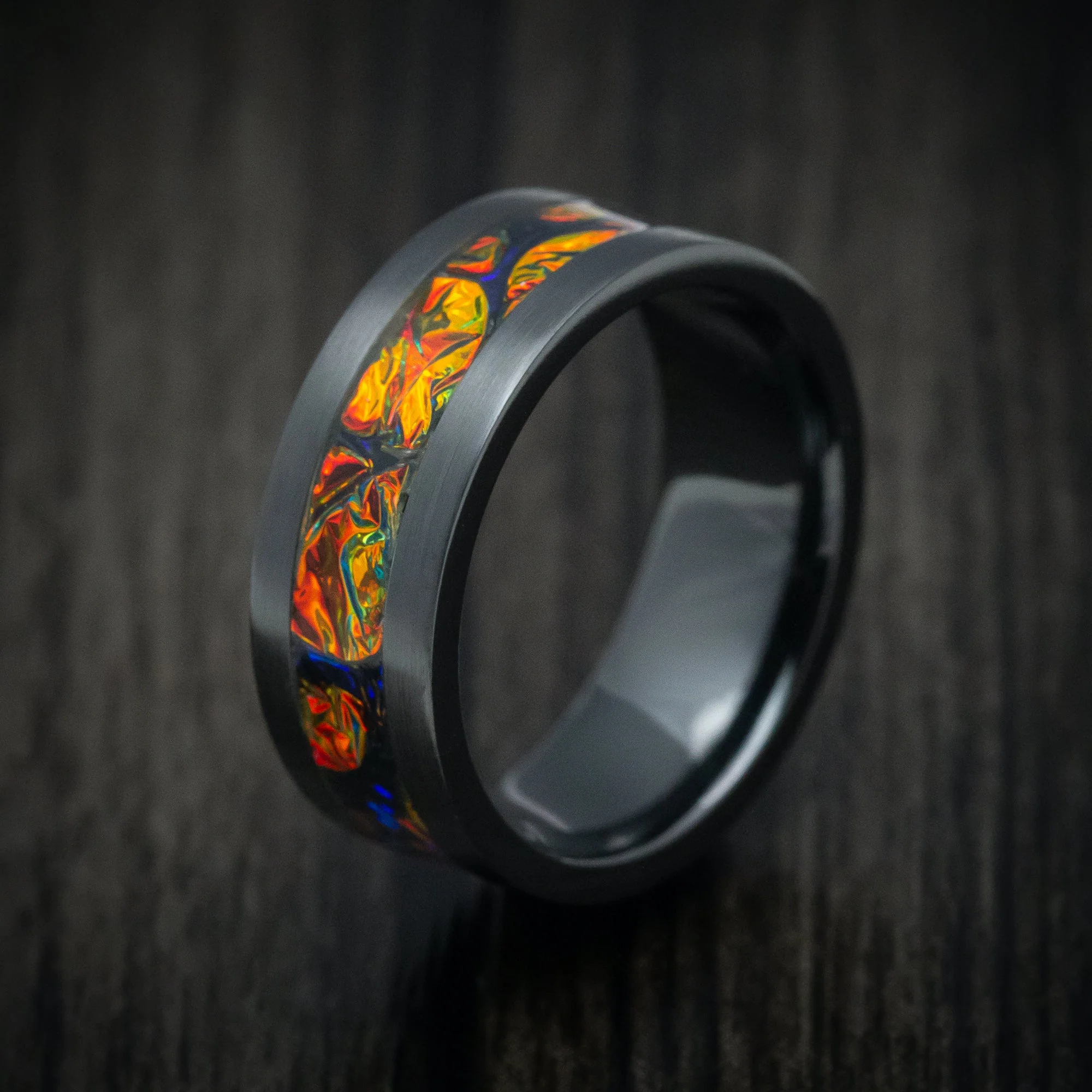 Black Titanium or Black Zirconium Custom Men's Ring with Dichrolam Inlay - Image 4