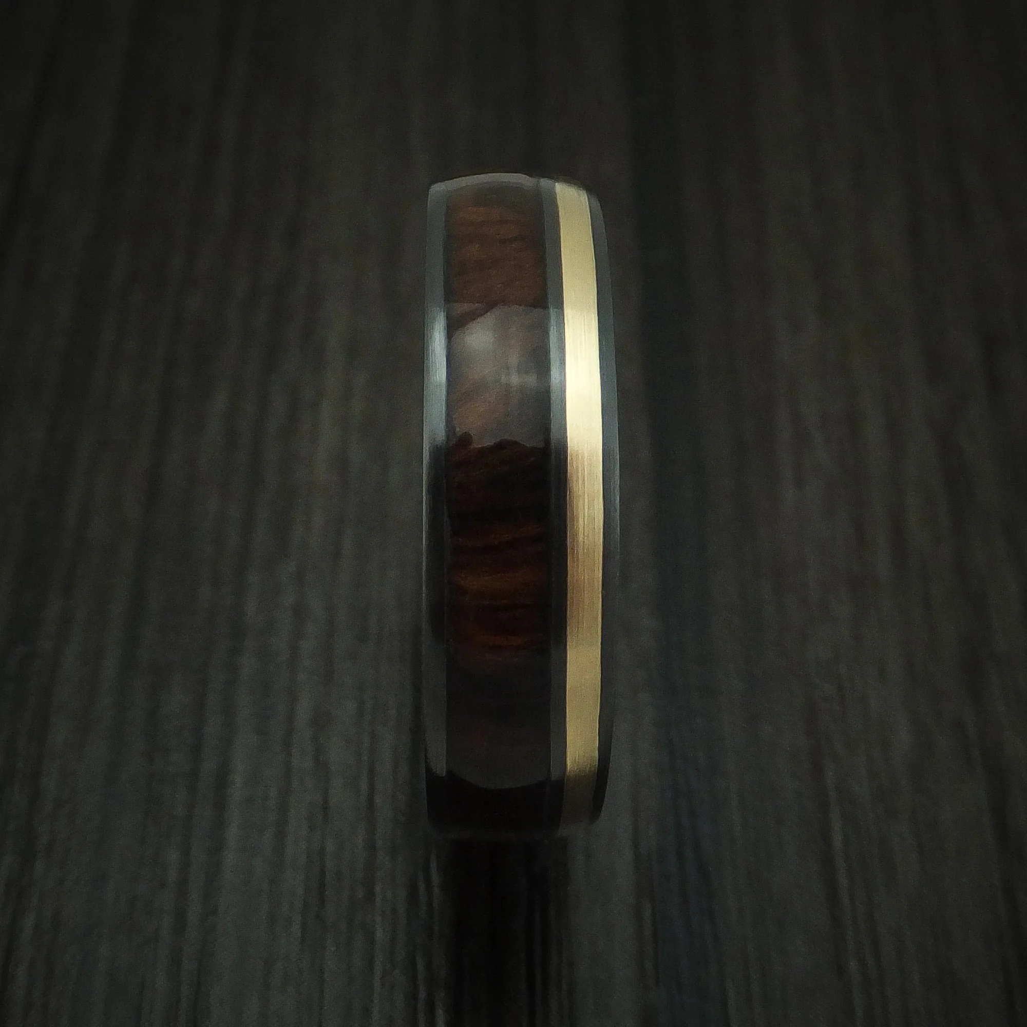 Black Titanium or Black Zirconium Custom Men's Ring with Gold and Hardwood Inlays - Image 2