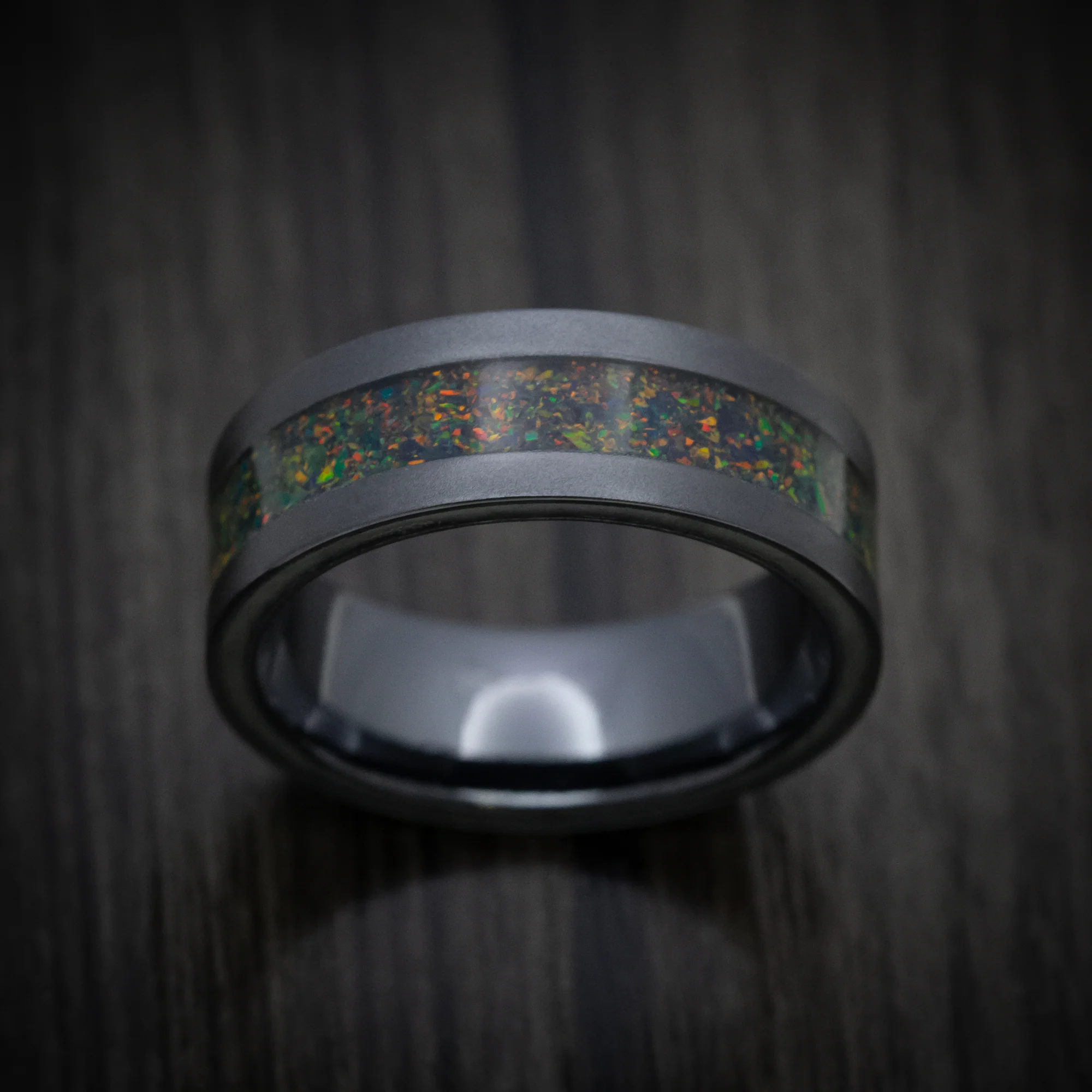 Black Titanium and Opal Men's Ring with Glow Inlays - Image 4
