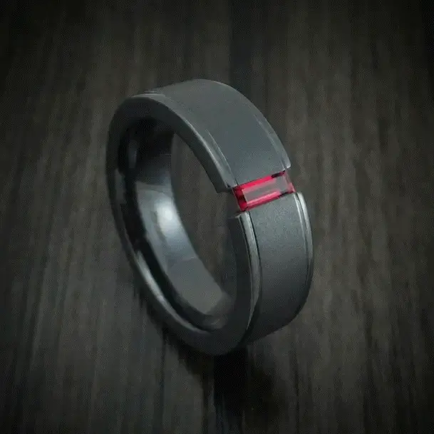 Black Titanium or Black Zirconium Custom Men's Ring with a Baguette Cut Ruby - Image 5