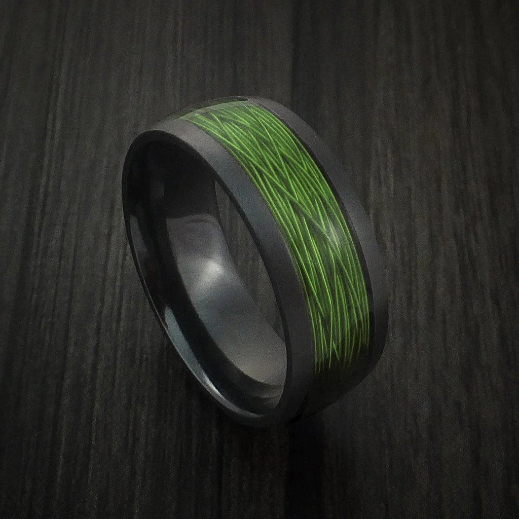 Black Titanium or Black Zirconium Custom Men's Ring With Wire Inlay - Image 10