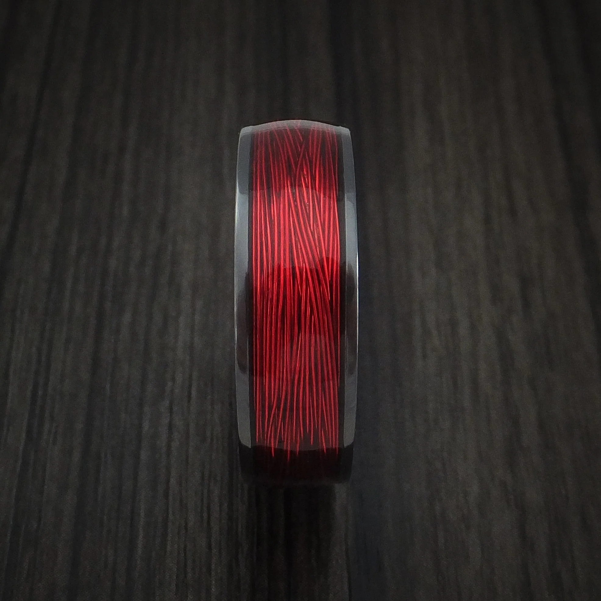Black Titanium and Wire Men's Ring with Applejack Wood Sleeve Custom Made - Image 3