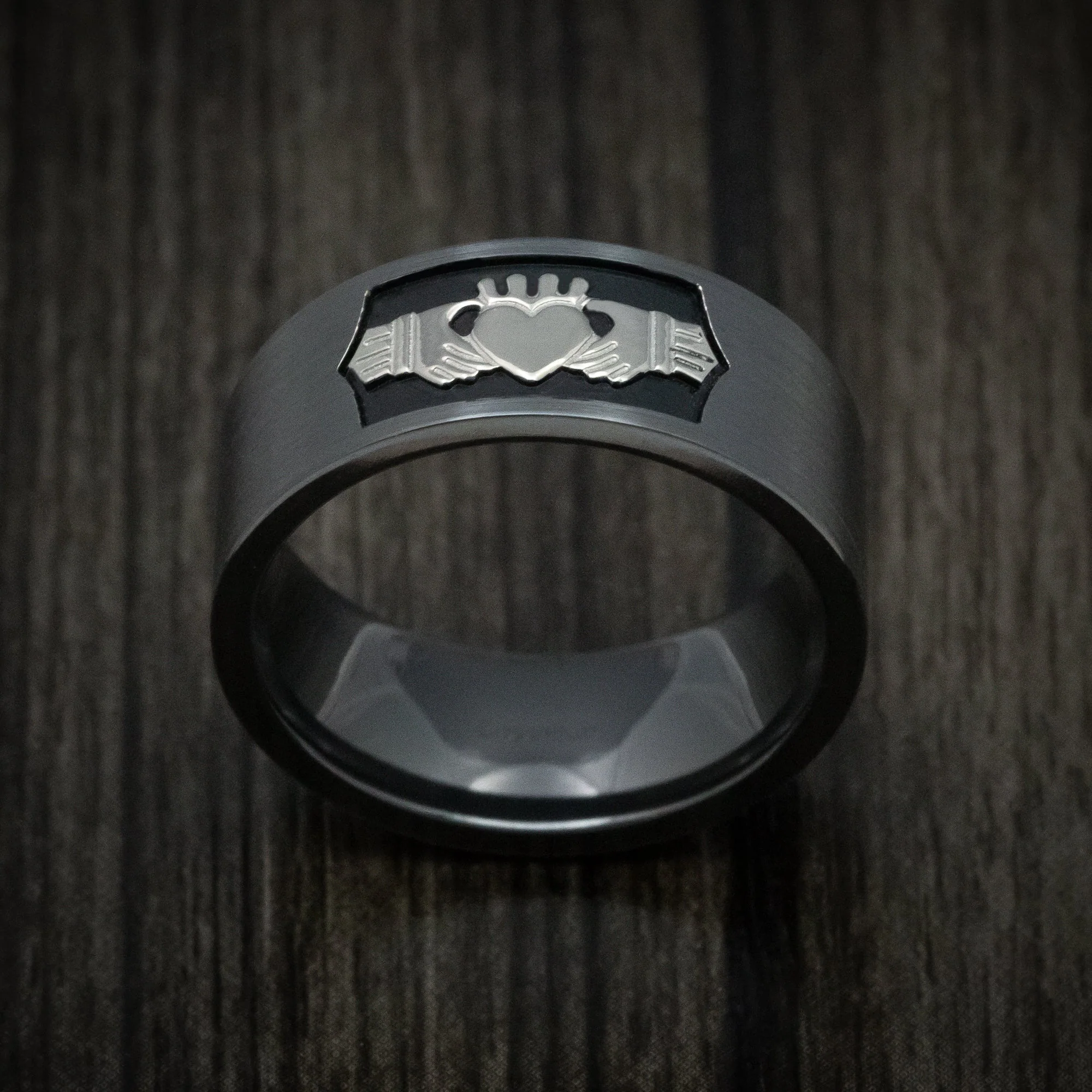 Black Titanium Celtic Claddagh Men's Ring with Cerakote Custom Made - Image 2