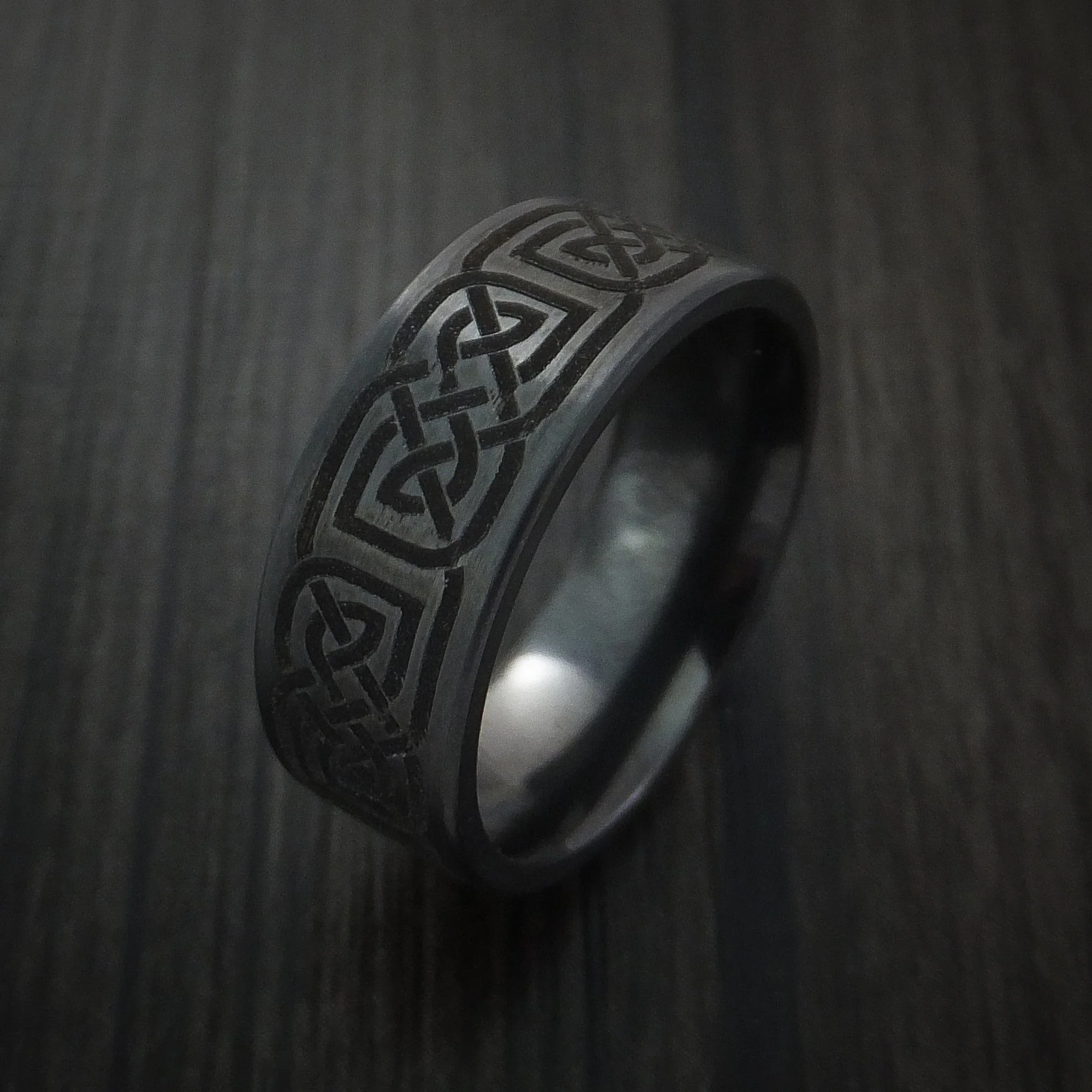 Black Titanium or Black Zirconium Custom Men's Ring with Celtic Irish Knot - Image 4