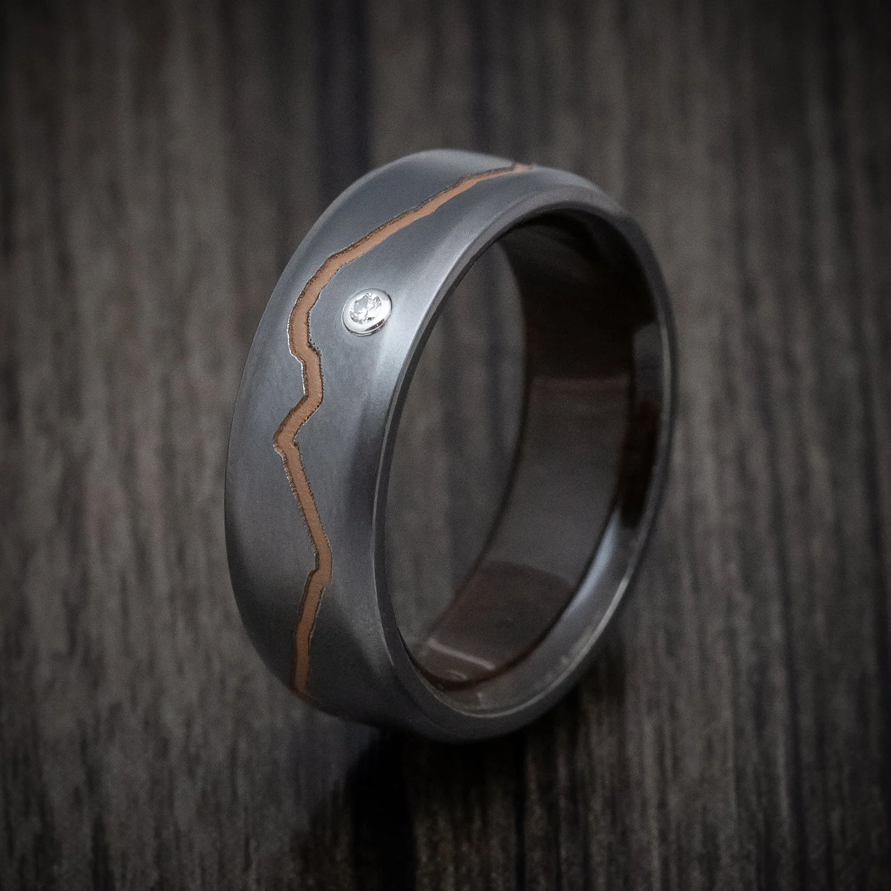 Black Titanium or Black Zirconium Custom Men's Ring with a Diamond, Custom Mountain Milling, and Hardwood Interior Sleeve - Image 4