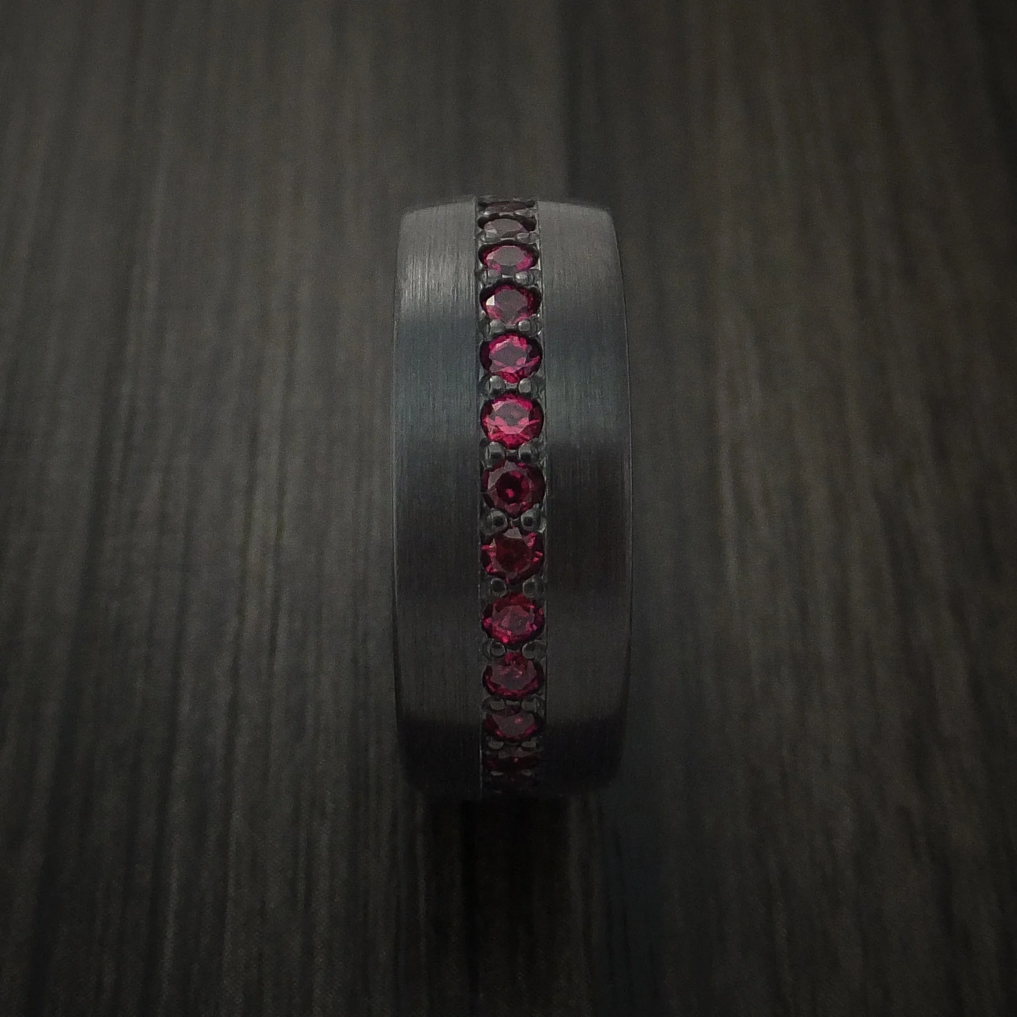 Black Titanium or Black Zirconium Custom Men's Ring Eternity Red Rubies - Image 4