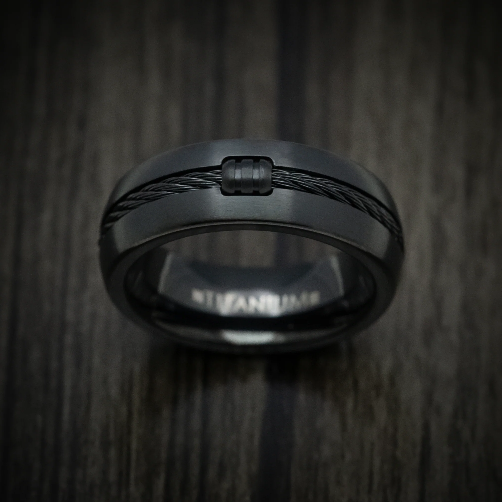 Black Titanium Men's Ring with Black Cable Inlay - Image 2