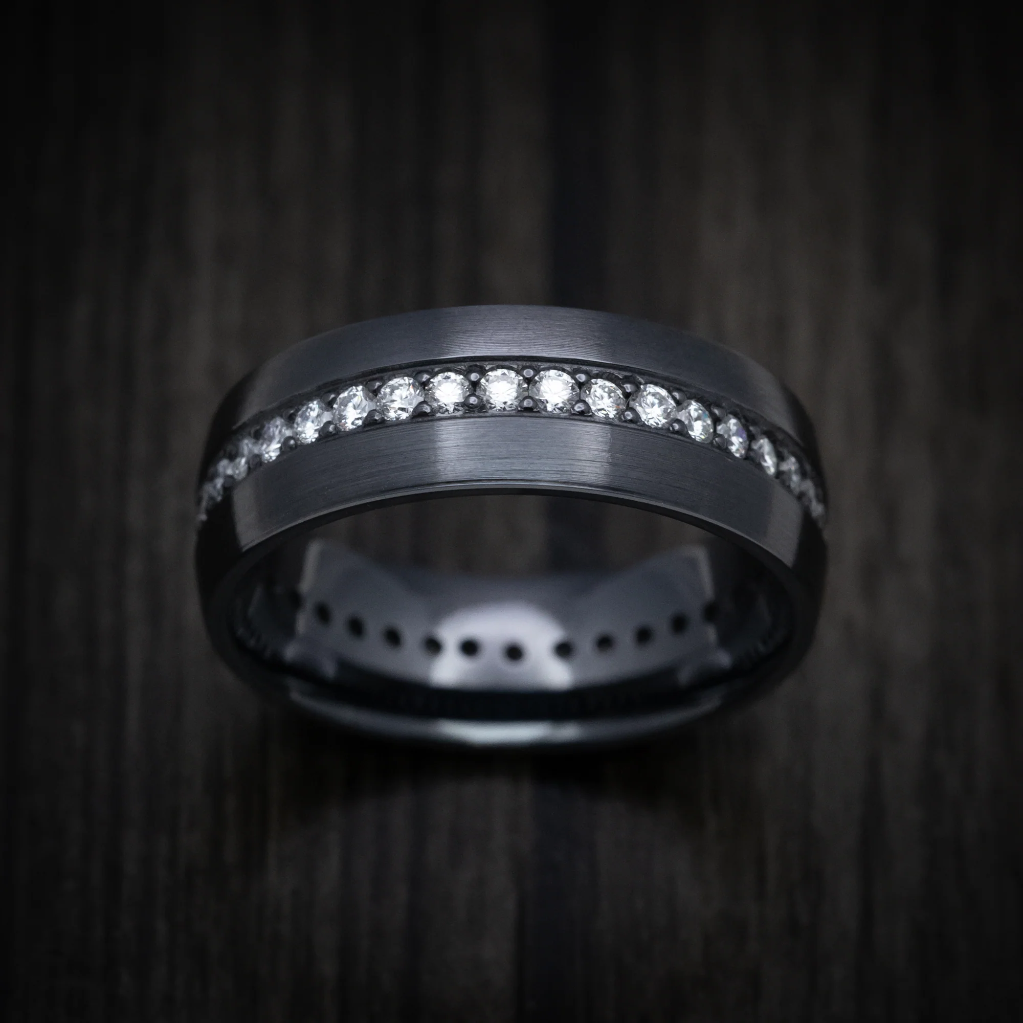 Black TItanium Men's Ring with Eternity Lab Diamonds Custom Made Band - Image 2