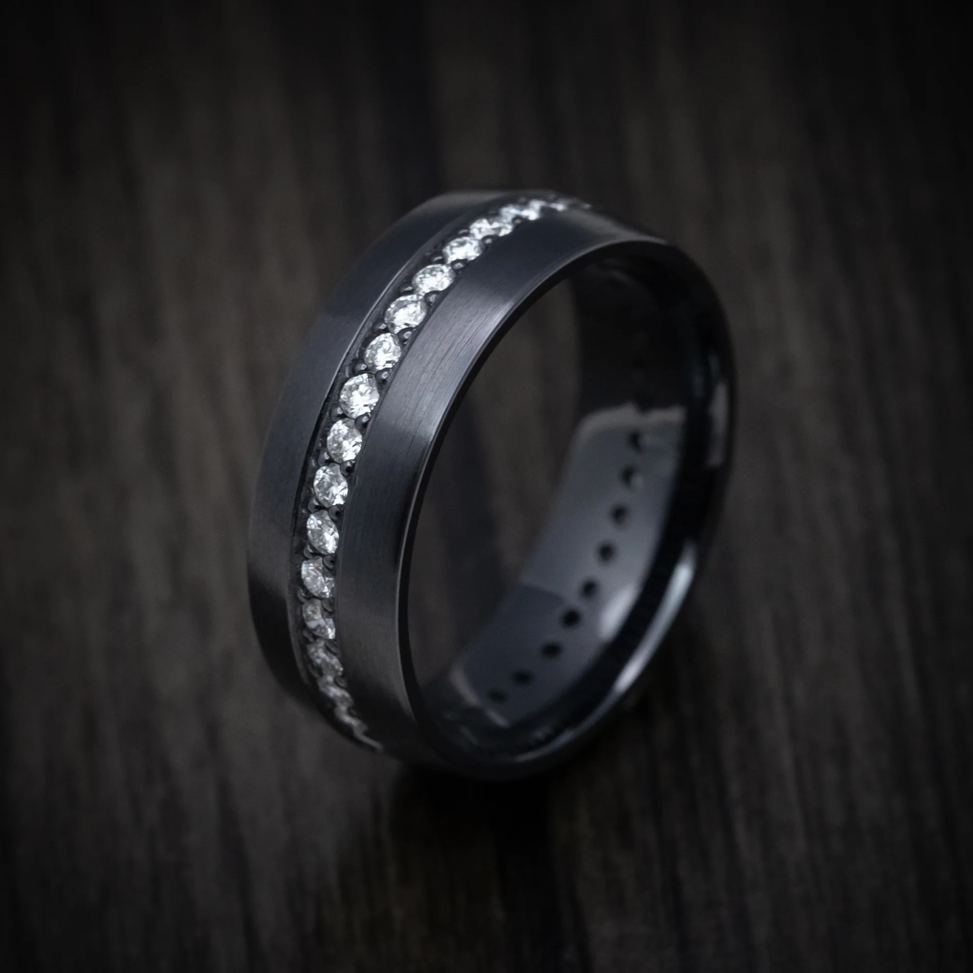Black TItanium Men's Ring with Eternity Lab Diamonds Custom Made Band - Image 3