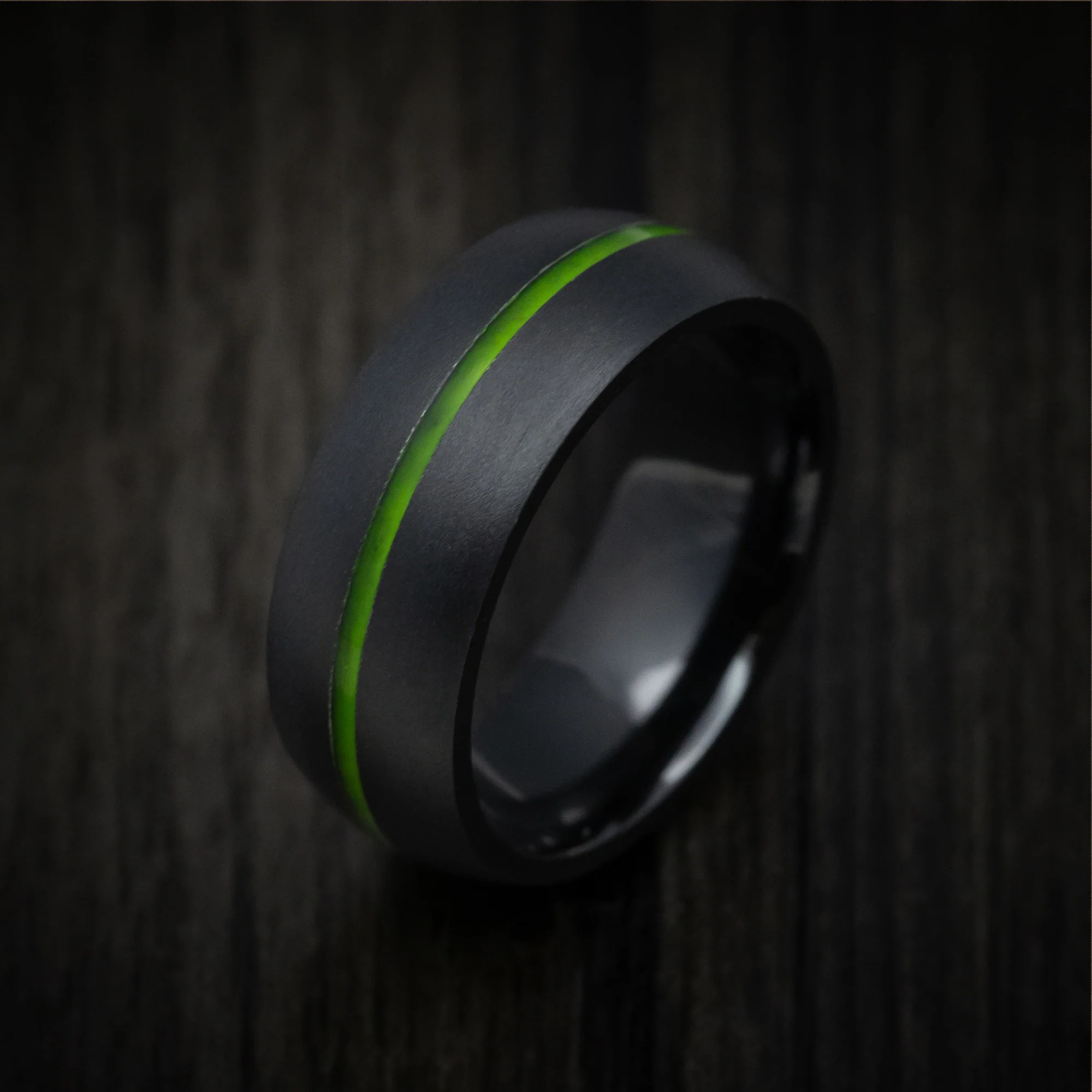 Black Titanium or Black Zirconium Men's Ring with Glow Inlay - Image 3