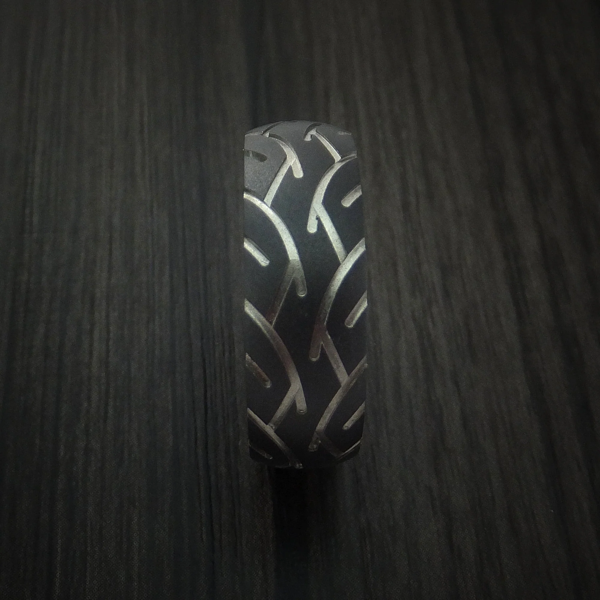 Black Titanium or Black Zirconium Custom Men's Ring with Tread Pattern - Image 3