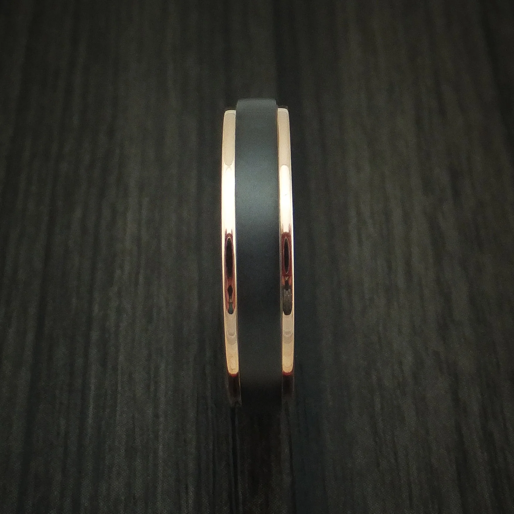 Black Titanium Men's Ring with 14K Rose Gold Edges Custom Made Band - Image 3