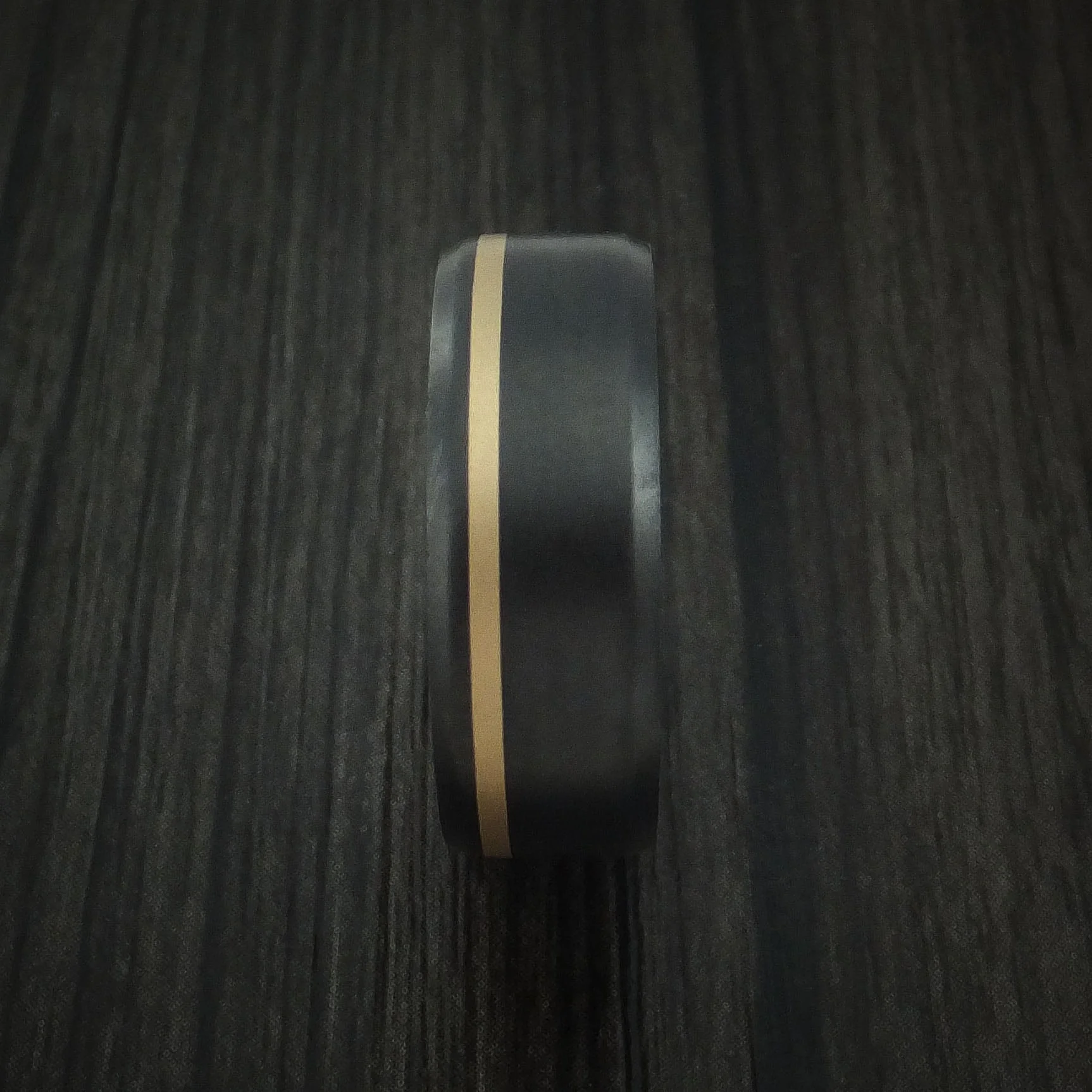 Black Titanium or Black Zirconium Custom Men's Ring with 14K Yellow Gold Inlay and Hardwood Sleeve - Image 3