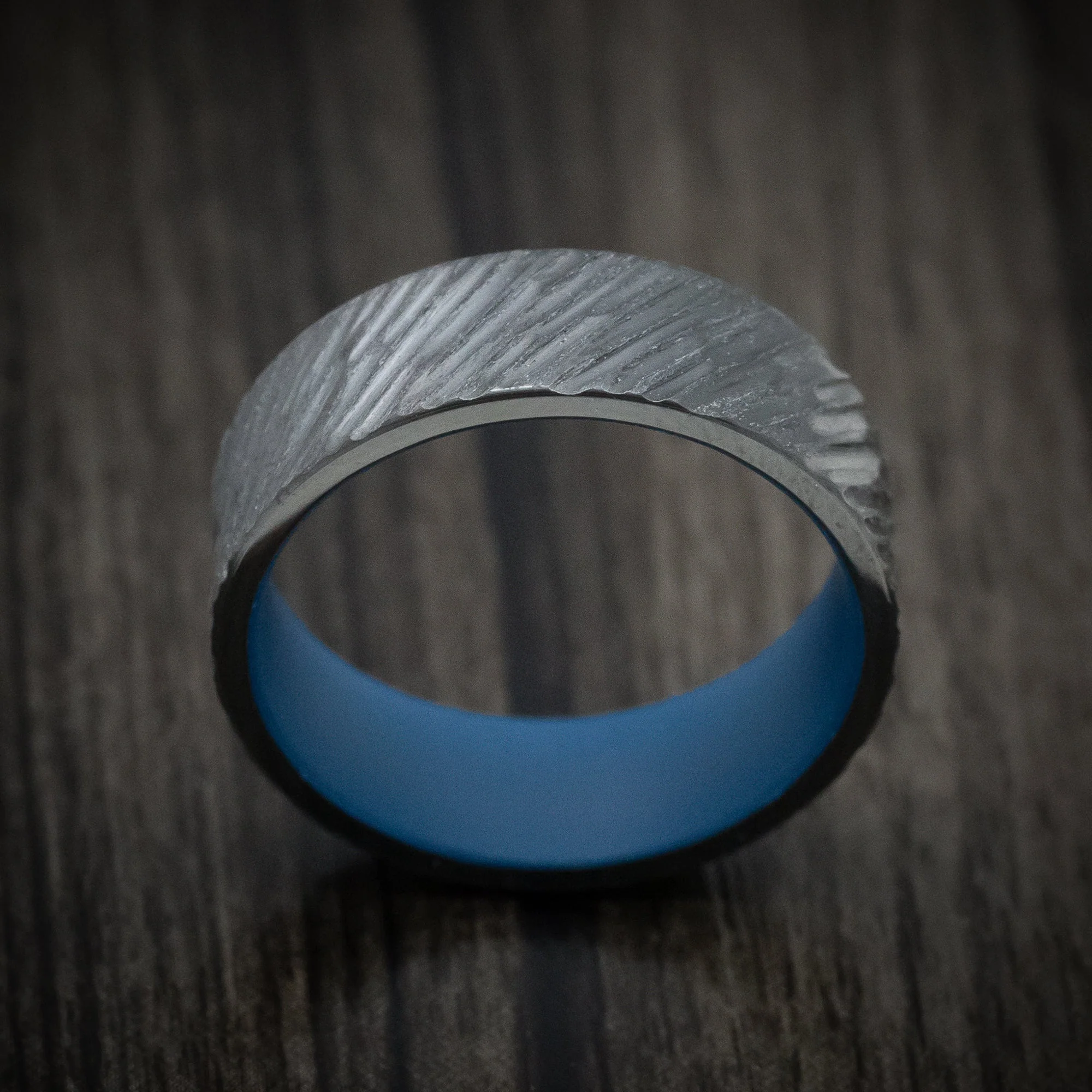 Black Titanium Men's Ring with Angled Treebark Finish and Cerakote Sleeve - Image 2