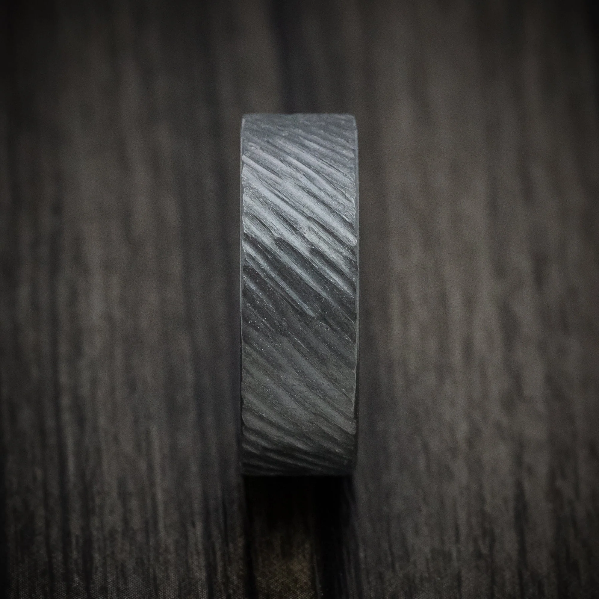 Black Titanium Men's Ring with Angled Treebark Finish and Cerakote Sleeve - Image 3