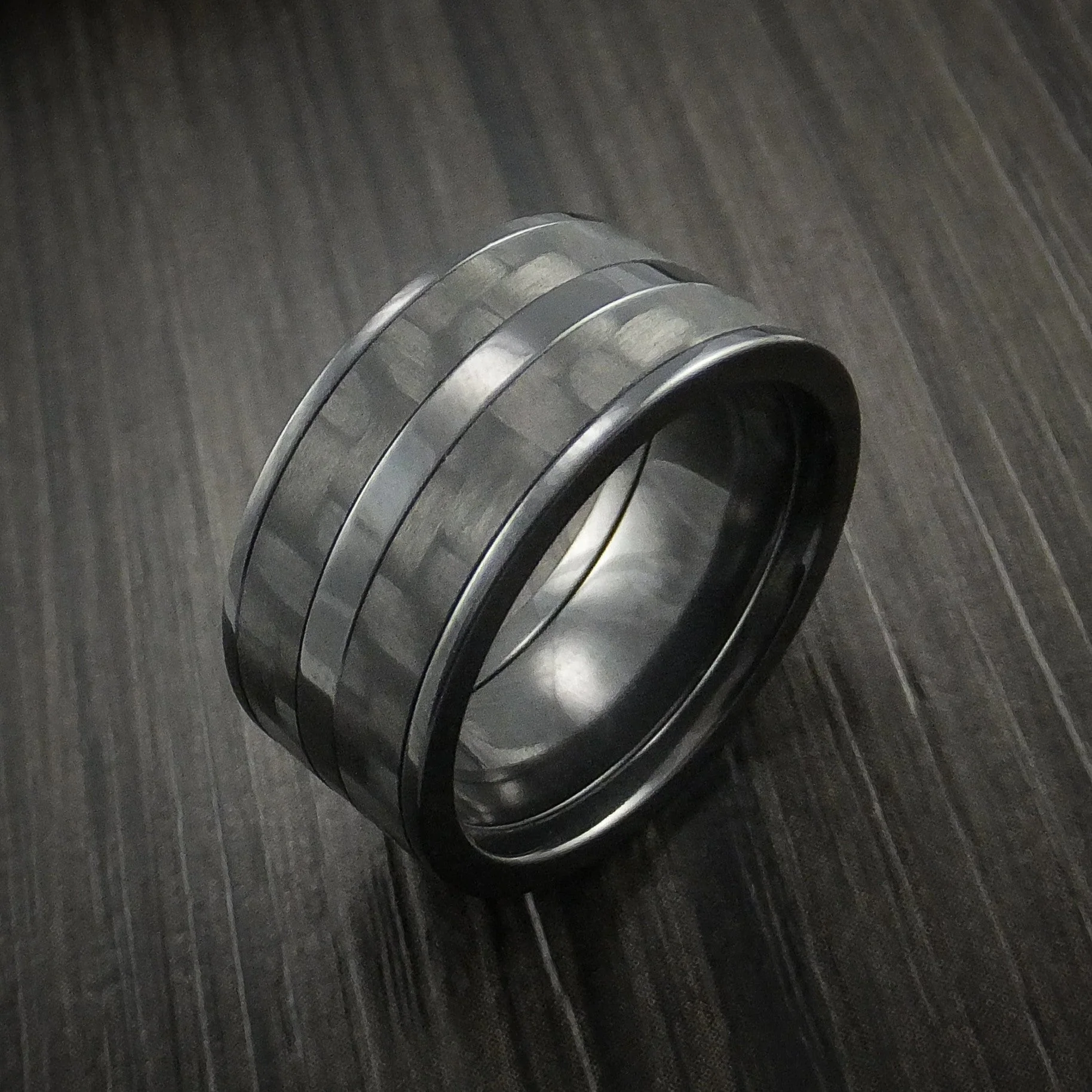 Black Titanium Men's Ring with Black Carbon Fiber Inlay Custom Made Band - Image 3