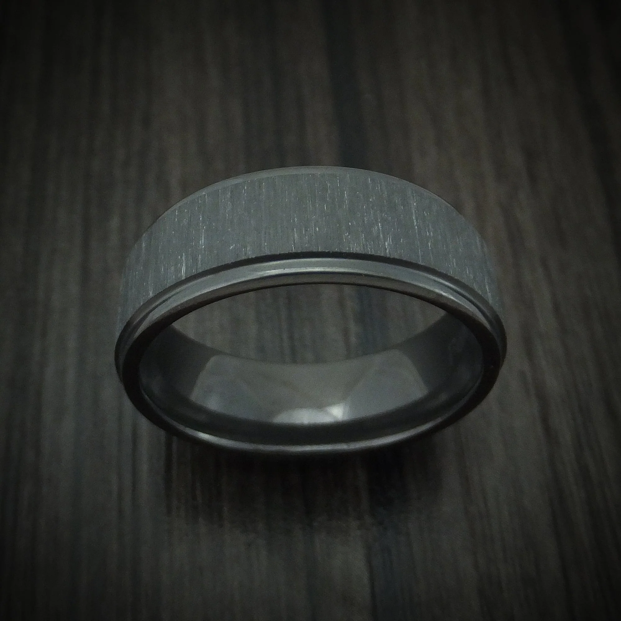 Black Titanium or Black Zirconium Custom Men's Ring with Cross Satin Finish - Image 2