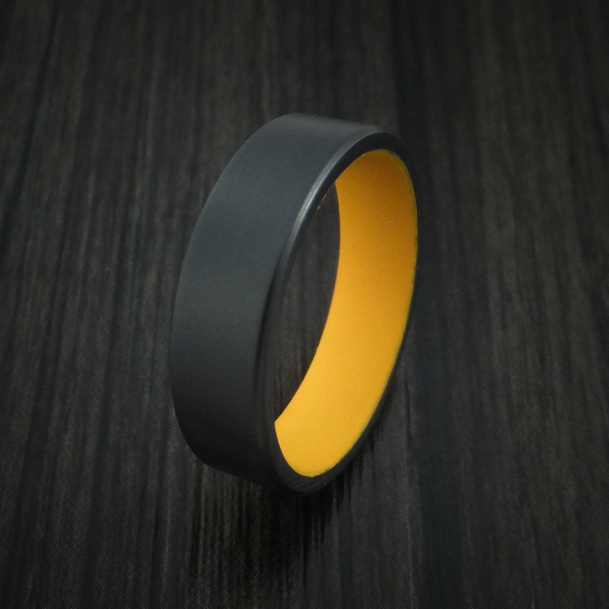 Black Titanium Men's Ring with Dewalt Yellow Cerakote Sleeve Custom Made Band - Image 4