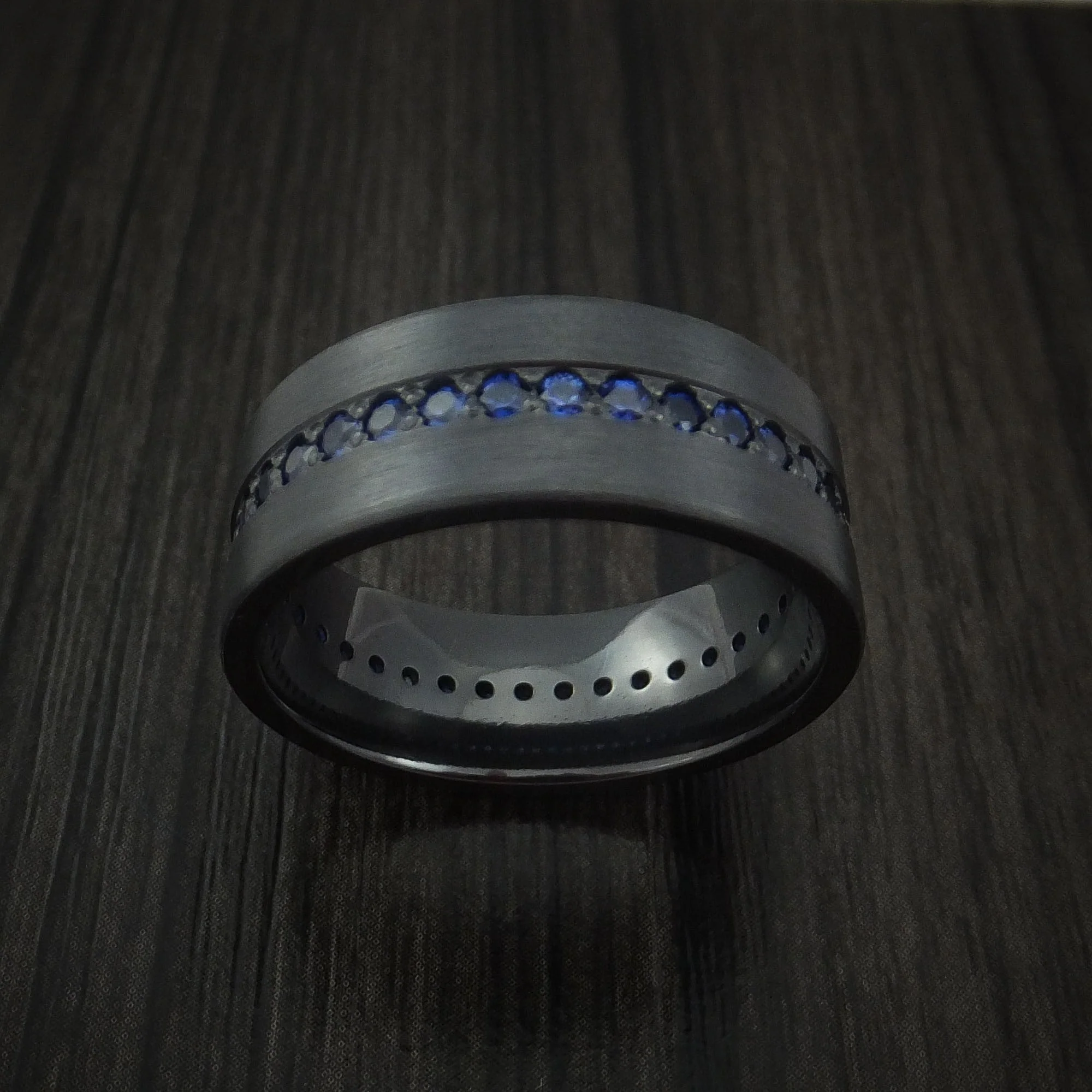 Black Titanium or Black Zirconium Custom Men's Ring with Eternity Channel Set Sapphires - Image 2