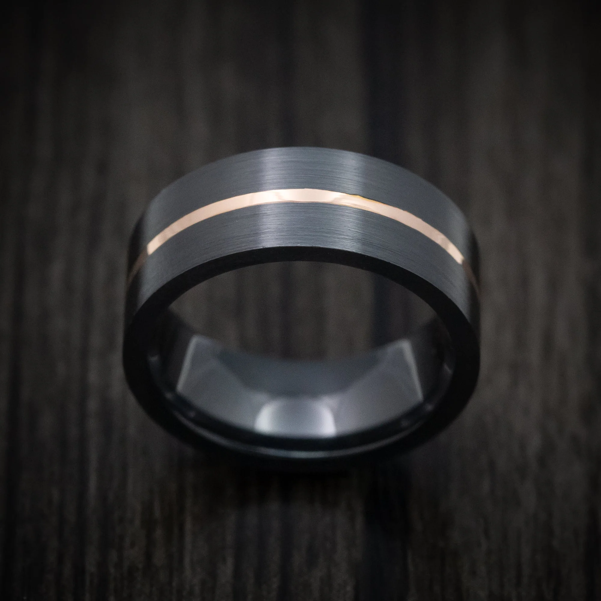 Black Titanium or Black Zirconium Custom Men's Ring with Gold Inlay - Image 2