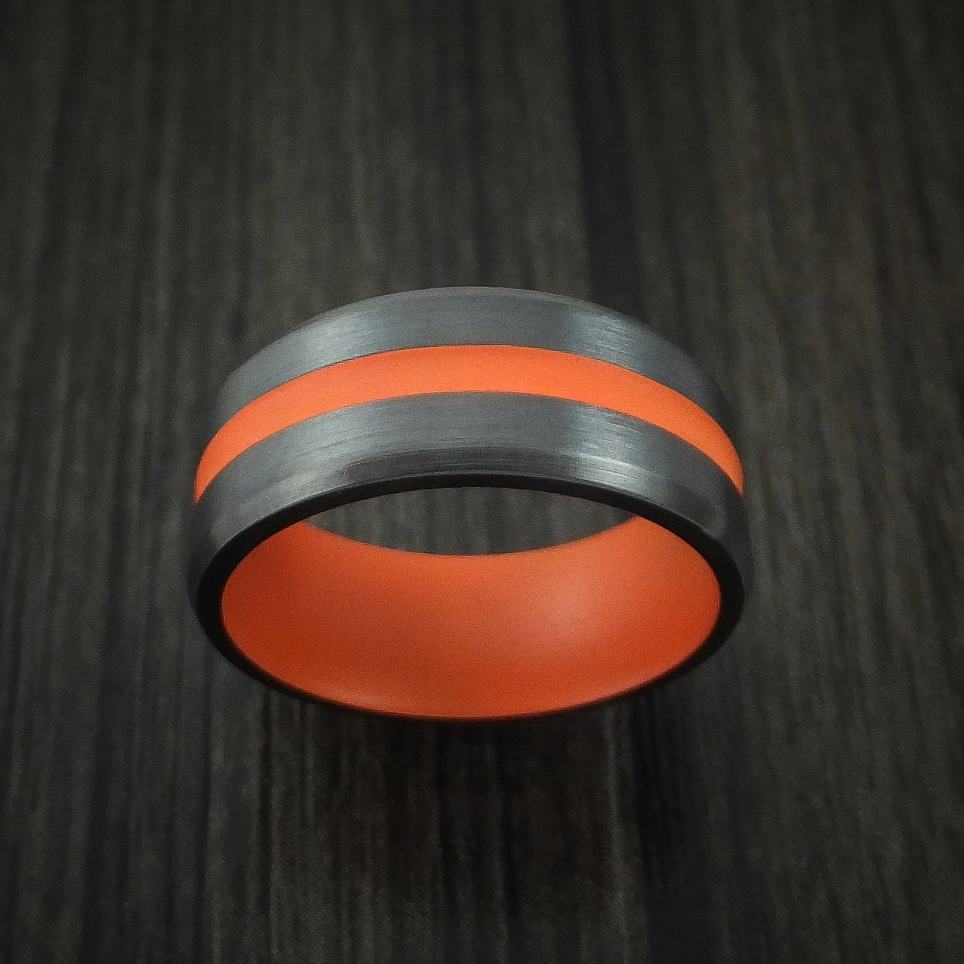 Black Titanium Men's Ring with Hunter Orange Cerakote Groove and Sleeve Custom Made Band - Image 2