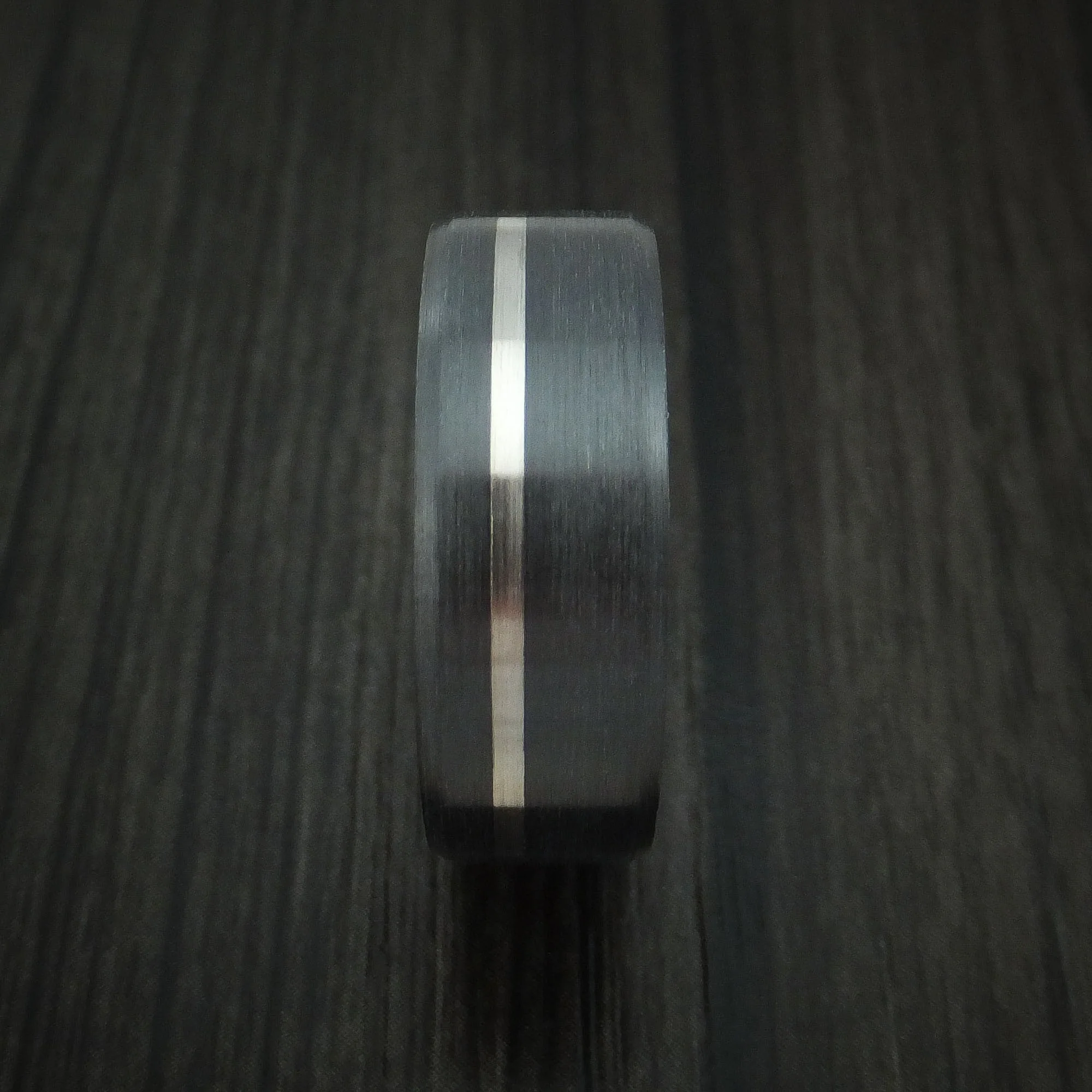 Black Titanium or Black Zirconium Custom Men's Ring with Platinum Inlay and Hardwood Sleeve - Image 3