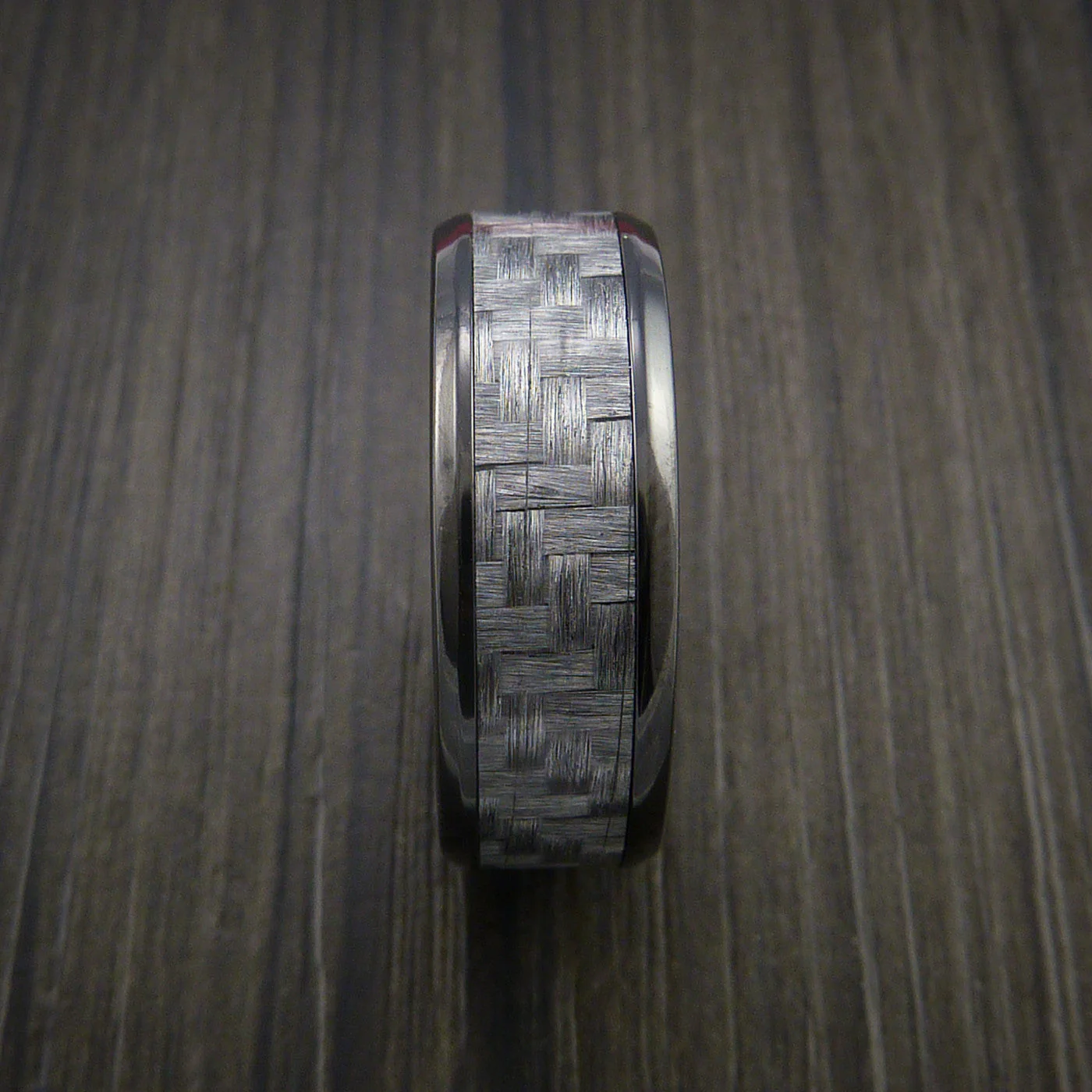 Black Titanium or Black Zirconium Custom Men's Ring with Silver Texalium Carbon Fiber Inlay - Image 4