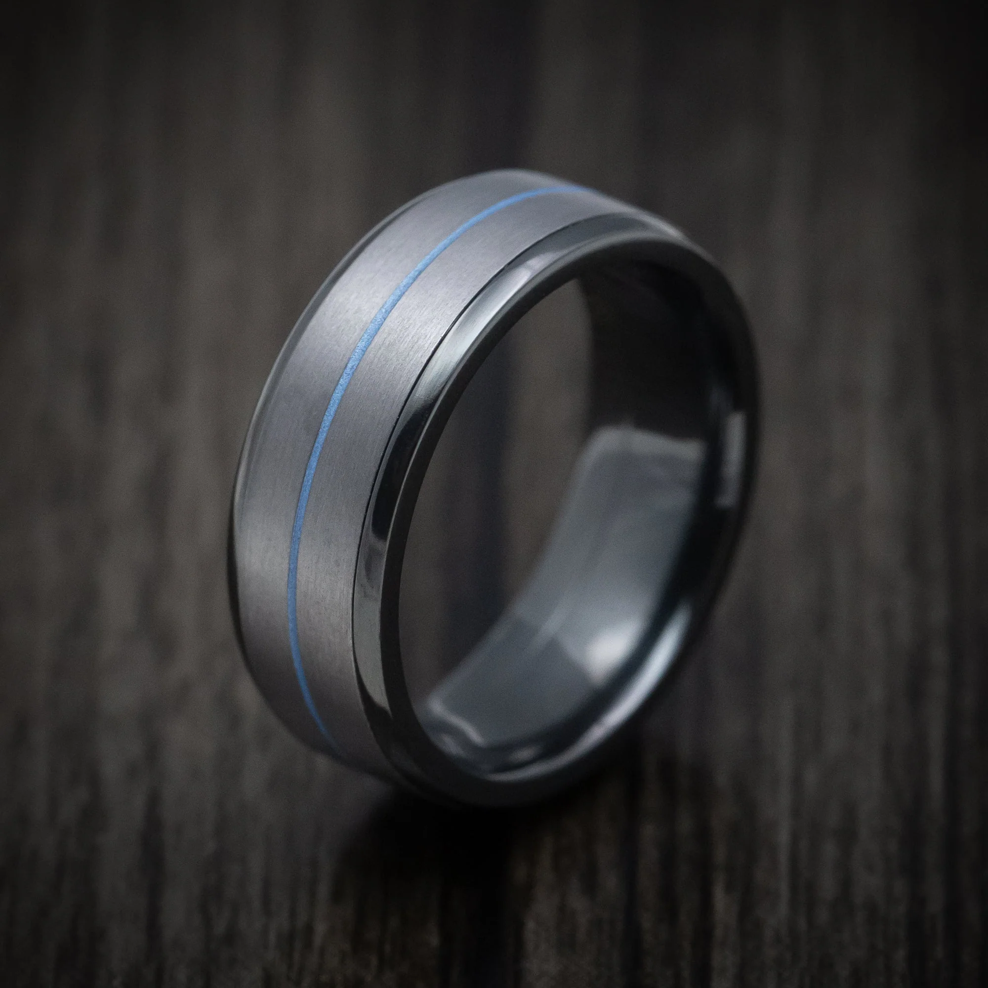 Black Titanium or Black Zirconium Custom Men's Ring with Tantalum and Cerakote Inlays - Image 4