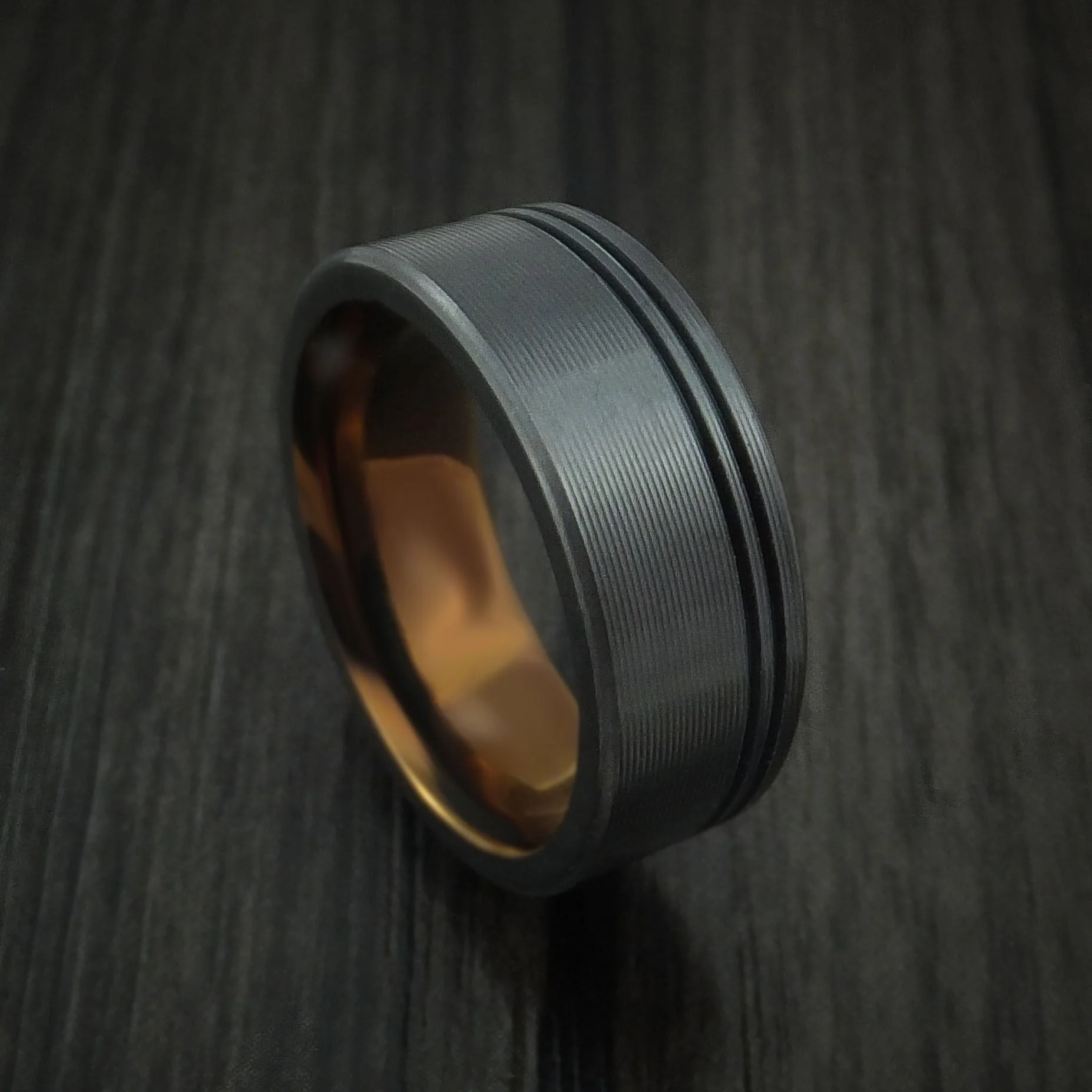 Black Titanium or Black Zirconium Custom Men's Ring with an Interior Anodized Sleeve