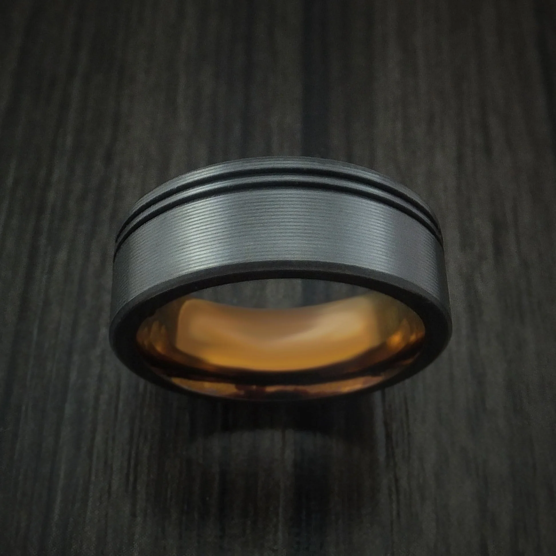 Black Titanium or Black Zirconium Custom Men's Ring with an Interior Anodized Sleeve - Image 2