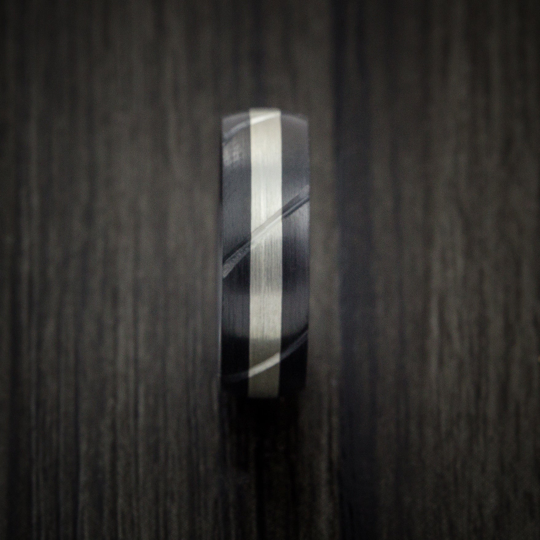 Black Titanium Textured Men's Ring with Silver Inlay Wedding Band - Image 4