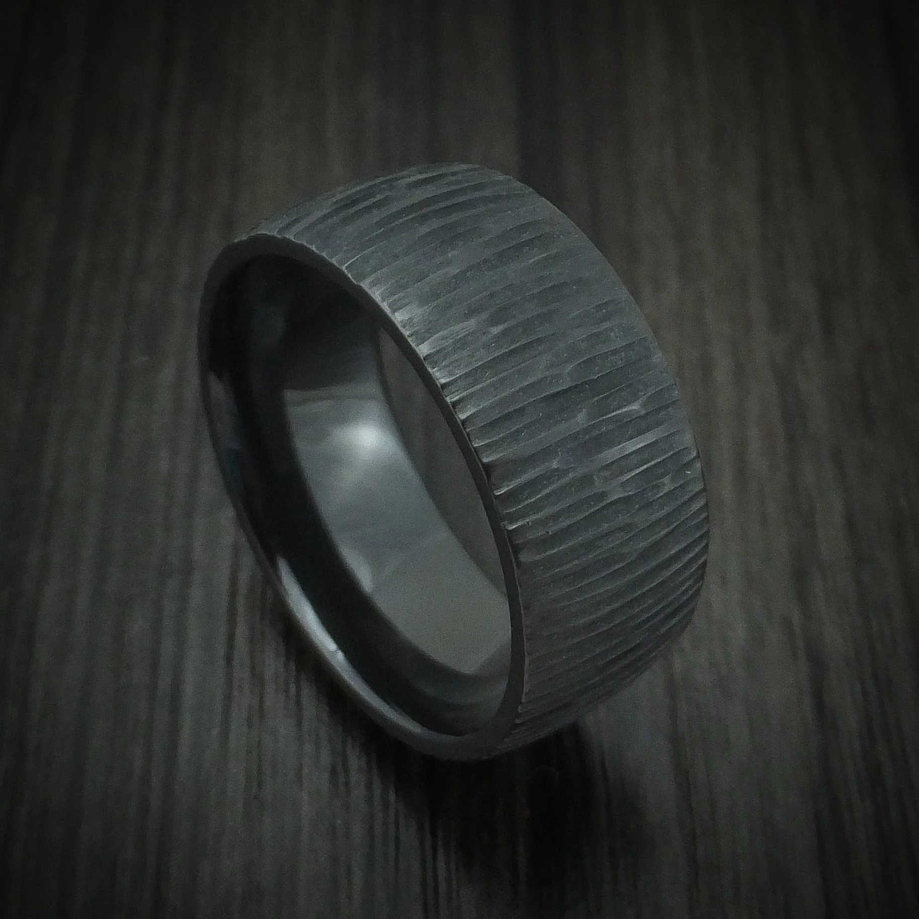 Black Titanium Tree Bark Finish Men's Ring Custom Made