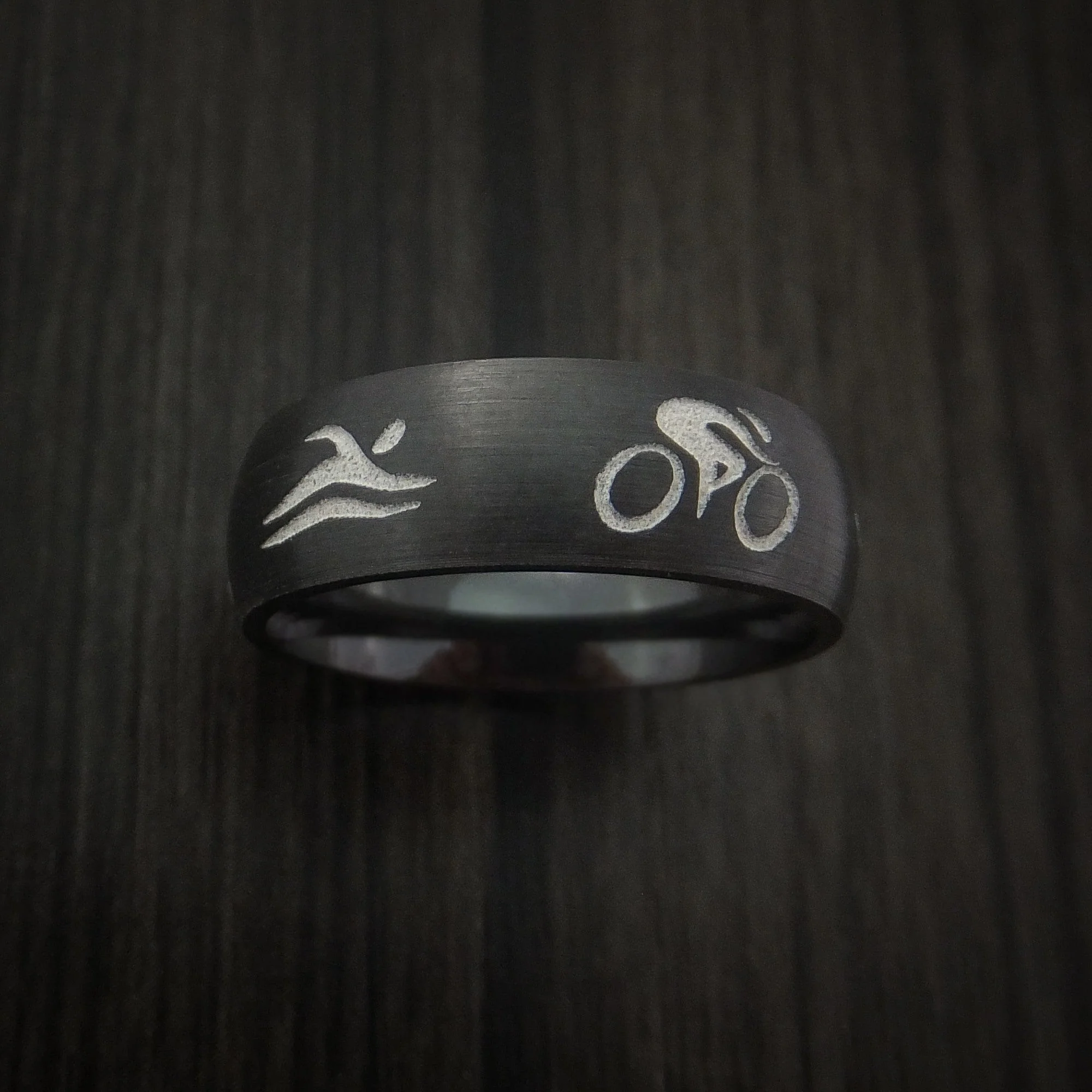 Black Titanium Triathlon Band Custom Made Men's Ring - Image 2