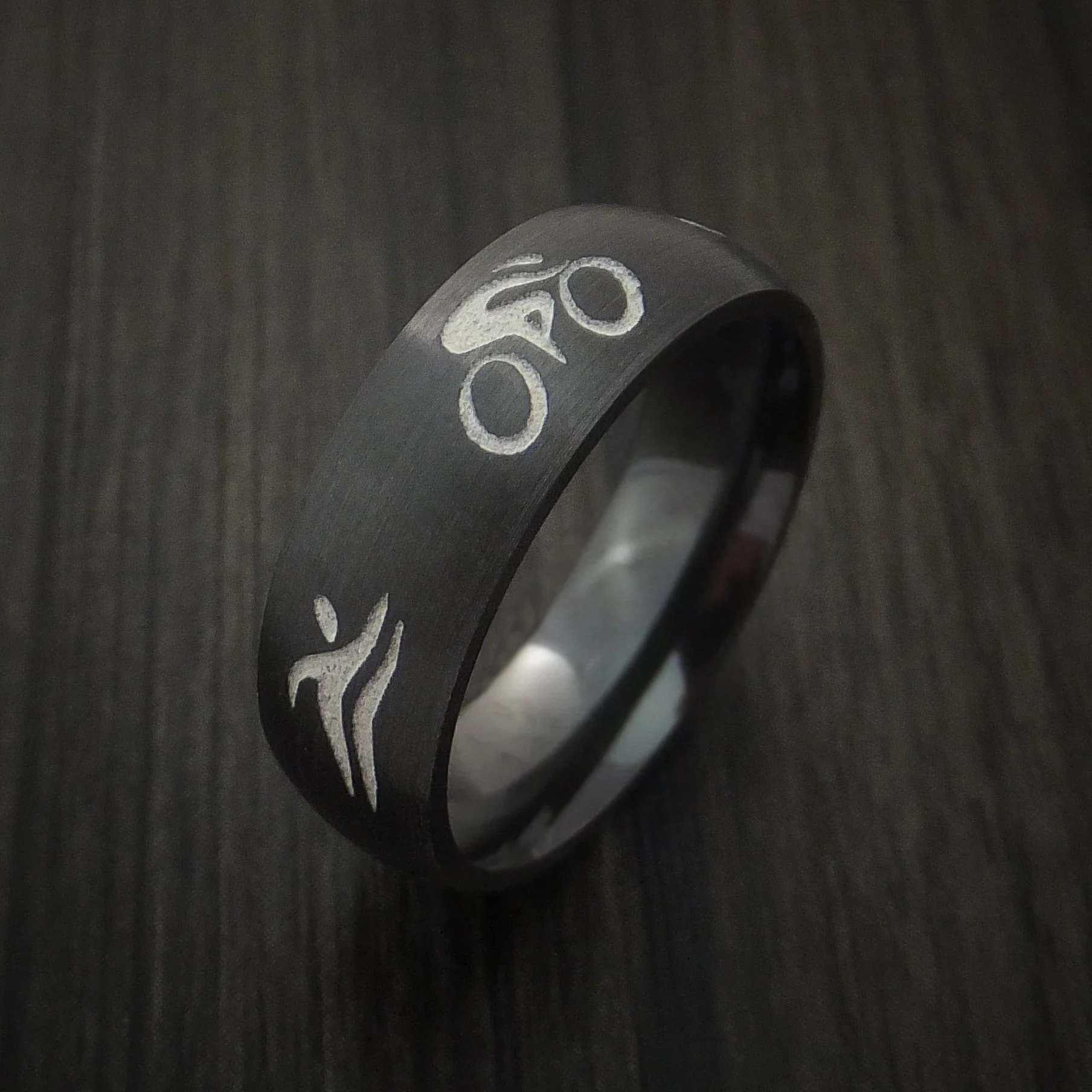 Black Titanium Triathlon Band Custom Made Men's Ring - Image 3